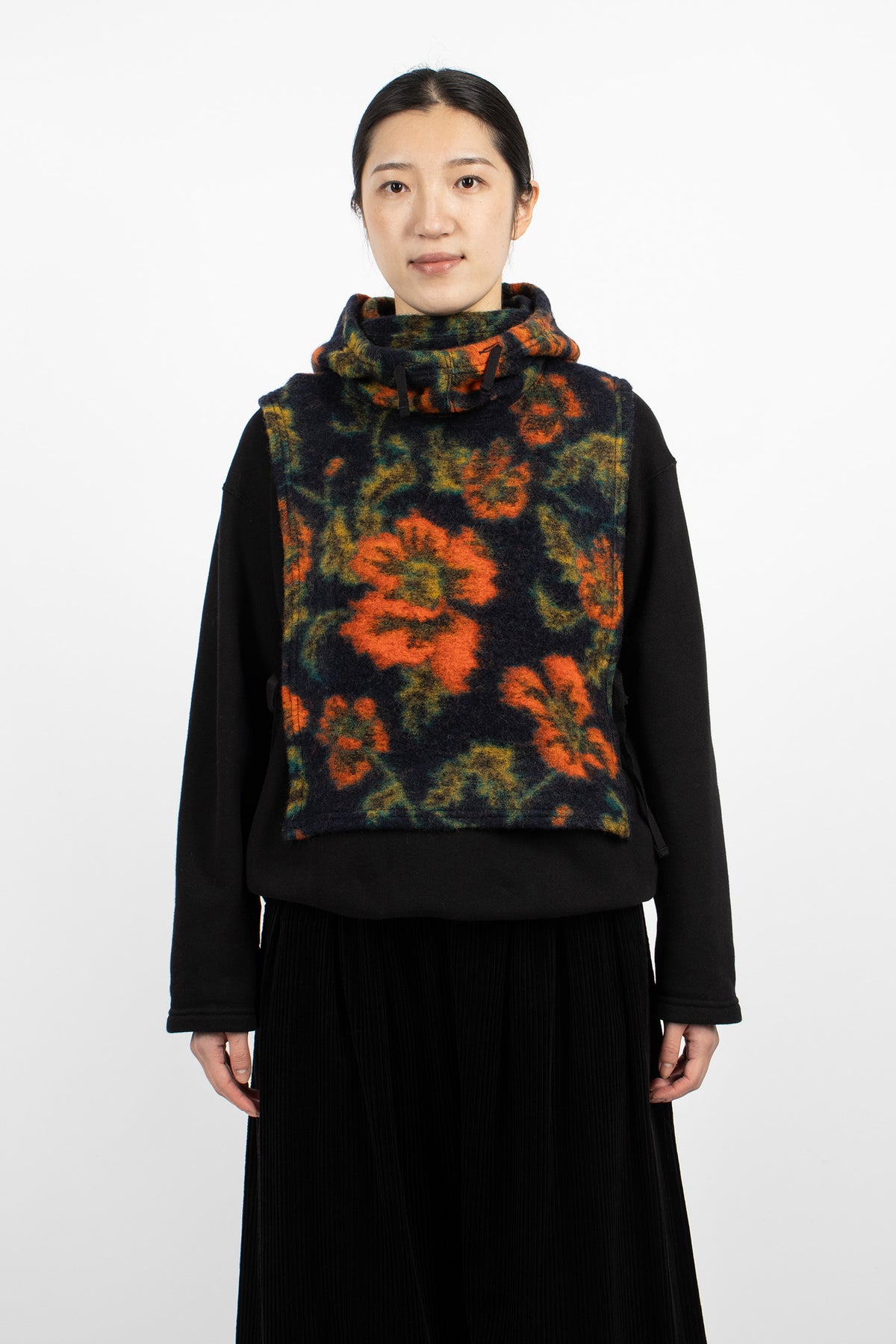 Hooded Interliner Navy/Orange Floral Jacquard