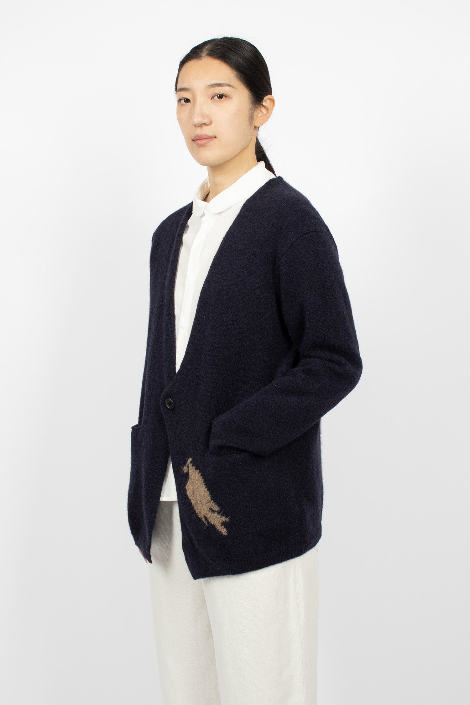 Alpaca Wool Pocket Cardigan Navy