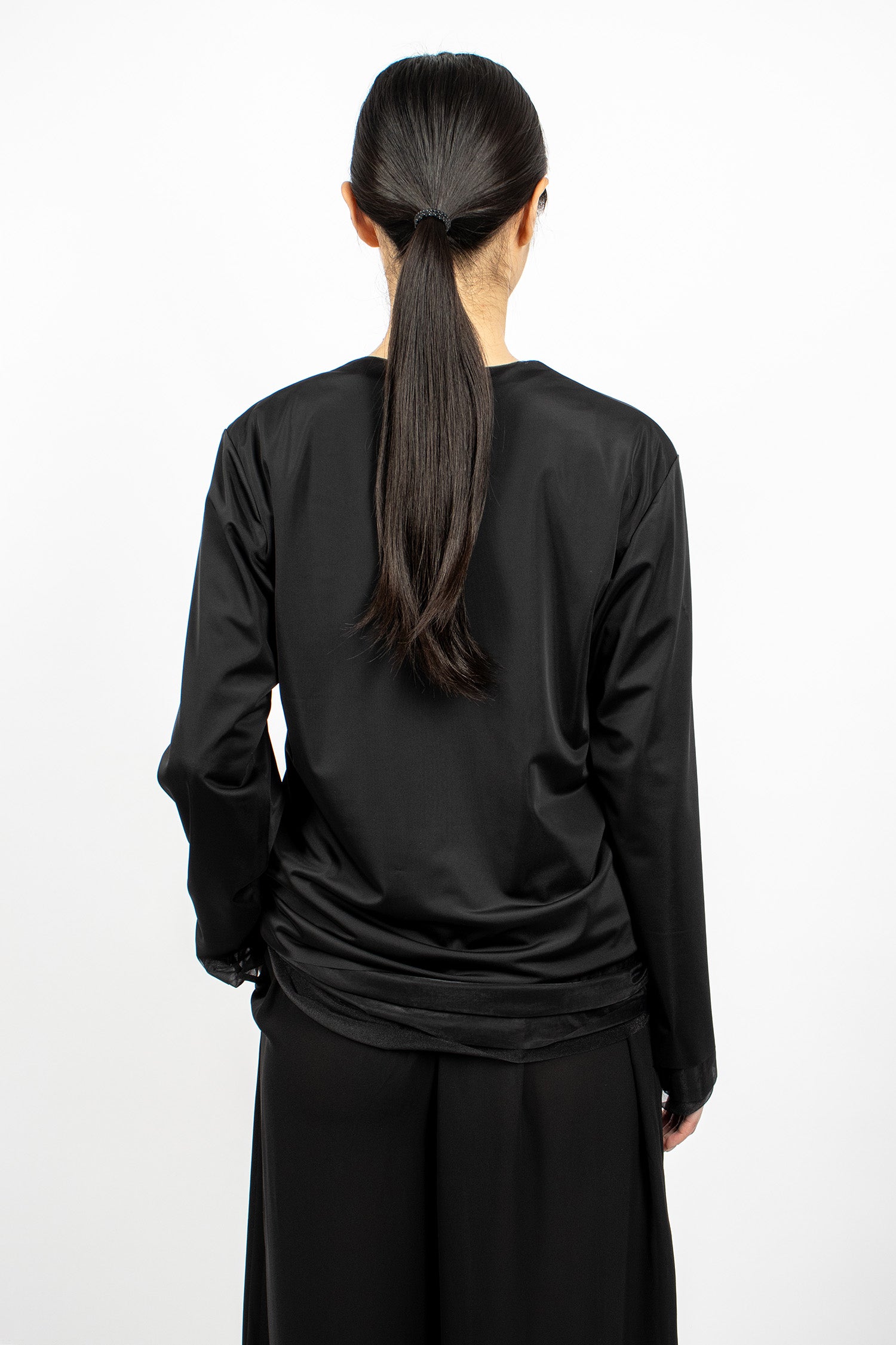 Contrast Layered LS T-Shirt Black