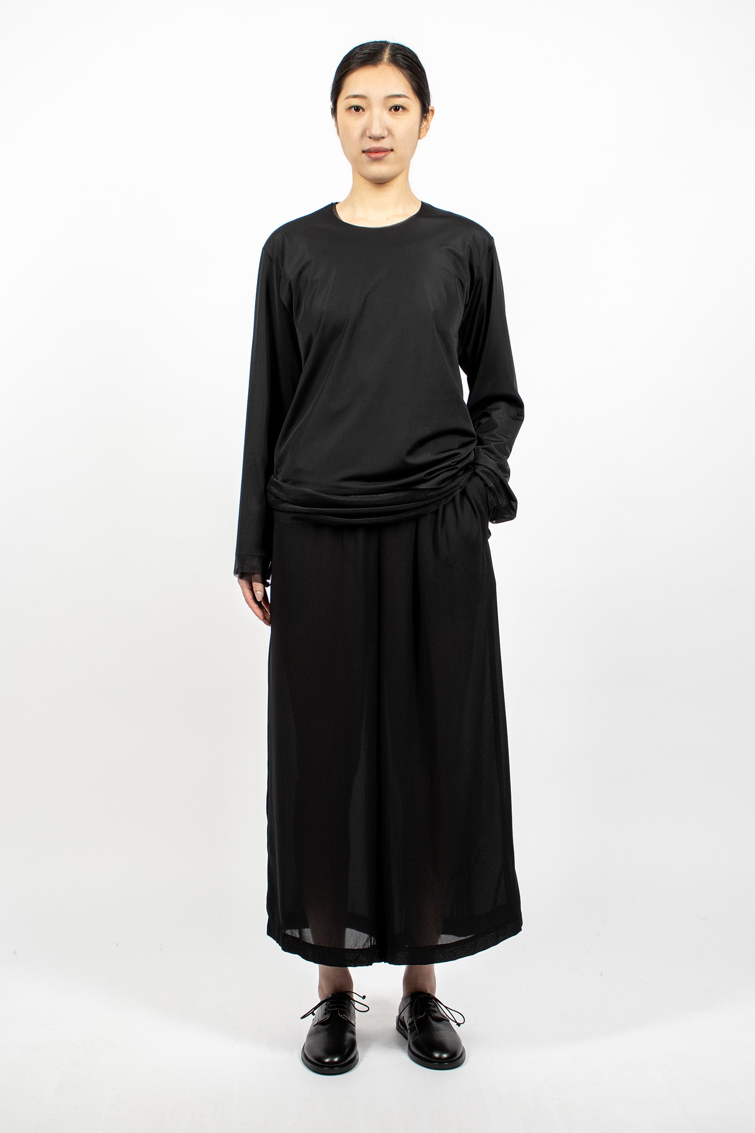 Contrast Layered LS T-Shirt Black