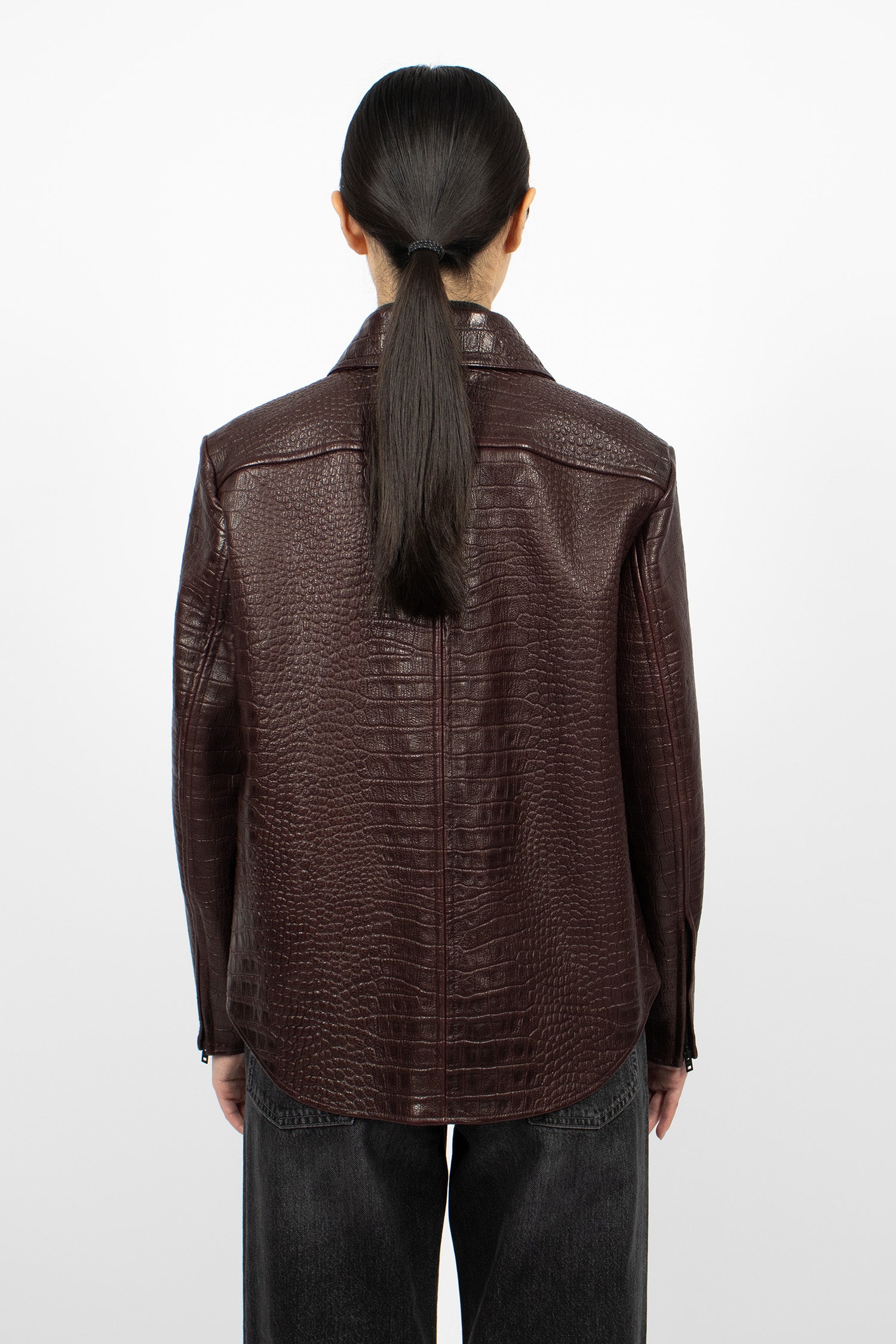 Leather Shirt Jacket Burgundy