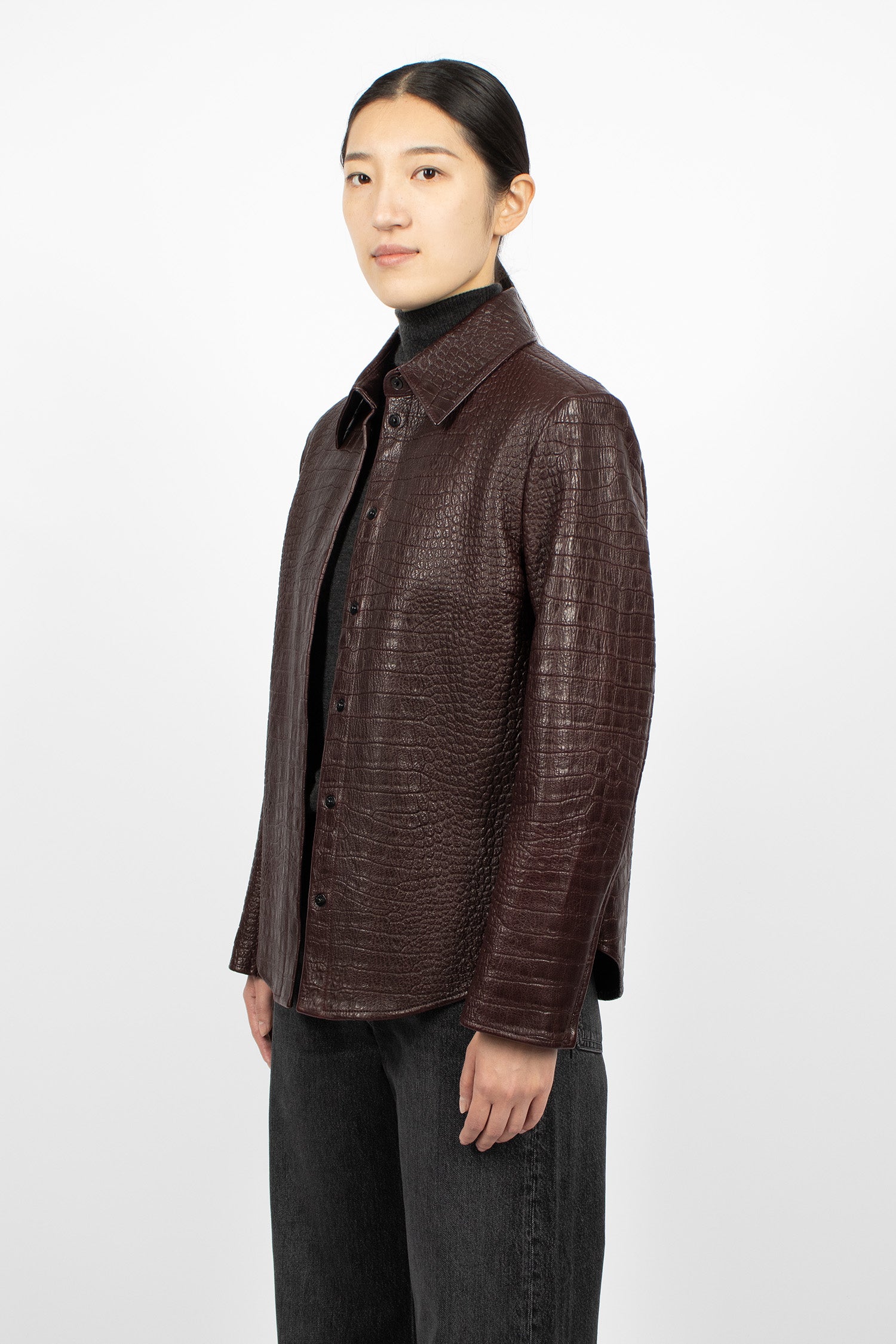 Leather Shirt Jacket Burgundy