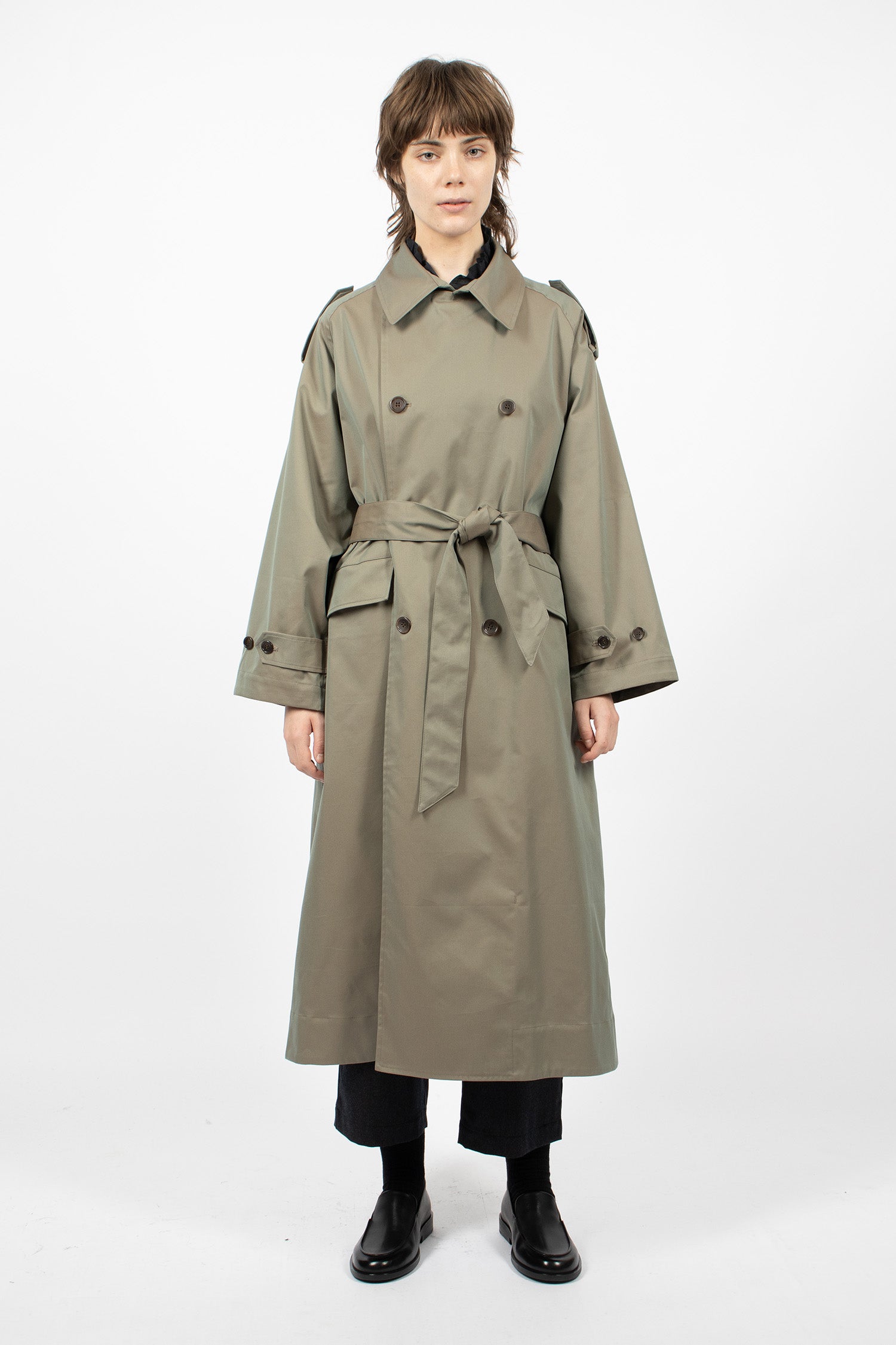 Raglan Sleeve Trench Maxi Coat Olive