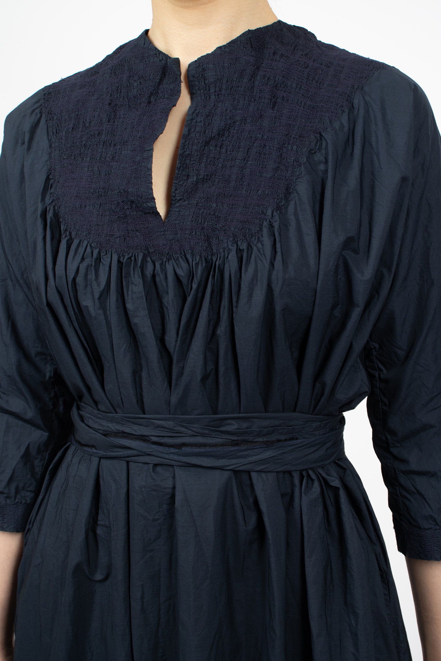 Zigzag Stitched Dress Navy Blue