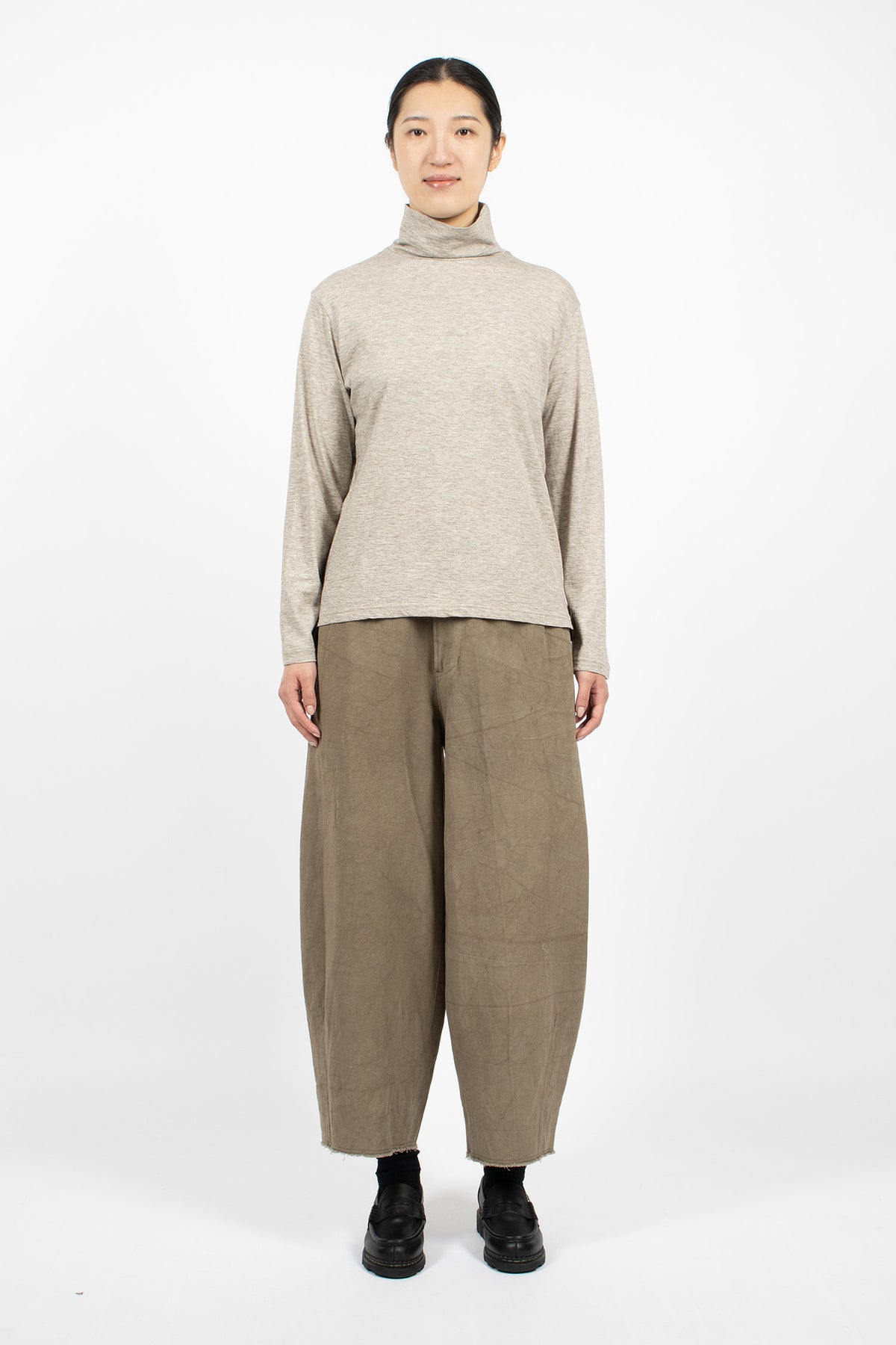 Wide Leg Linen Blend Twill Pants Olive