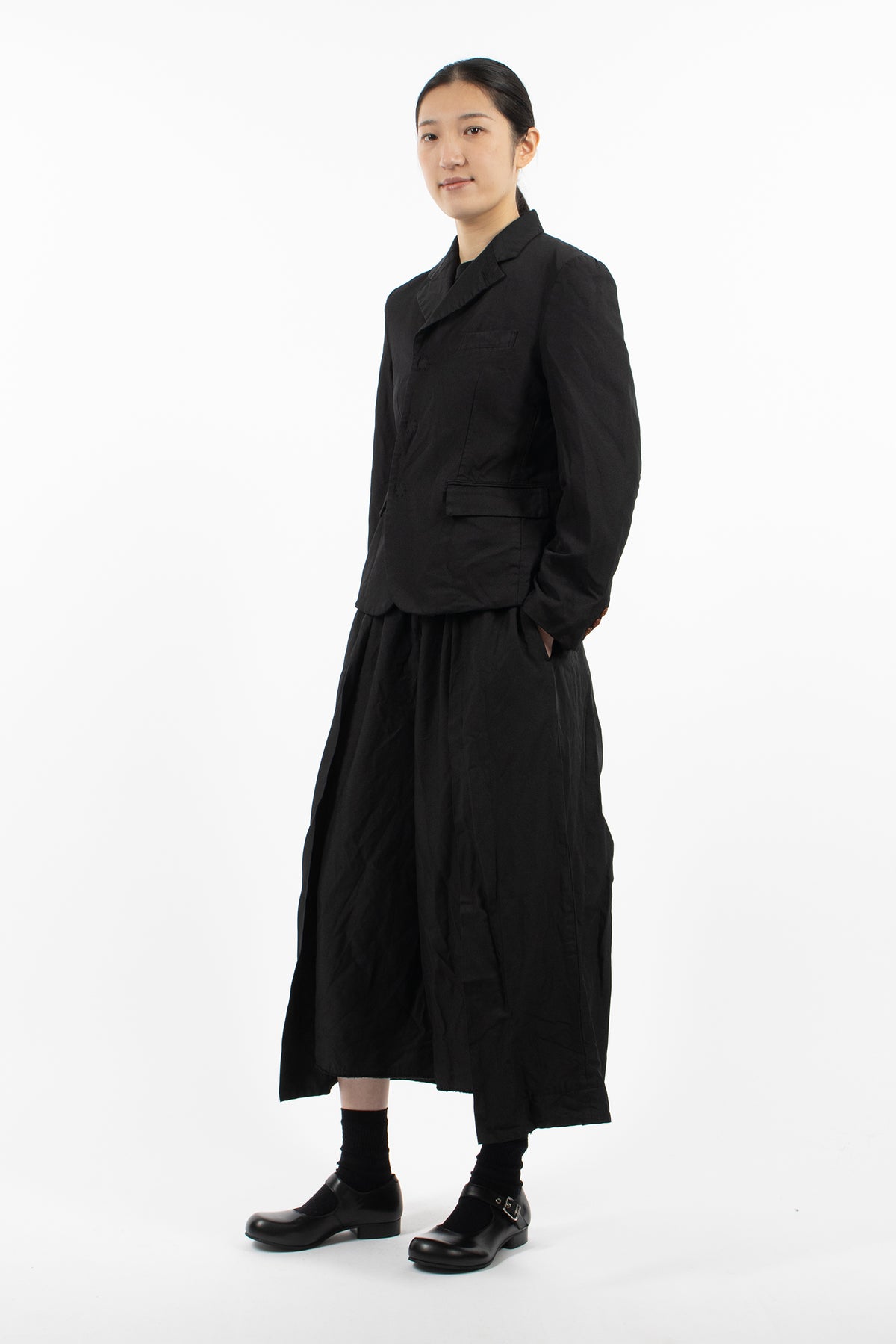 Pleated Dropped Rise Pants Black