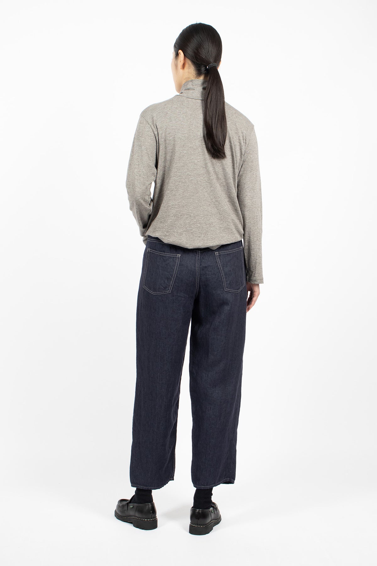 Linen Denim Tapered Pants Navy