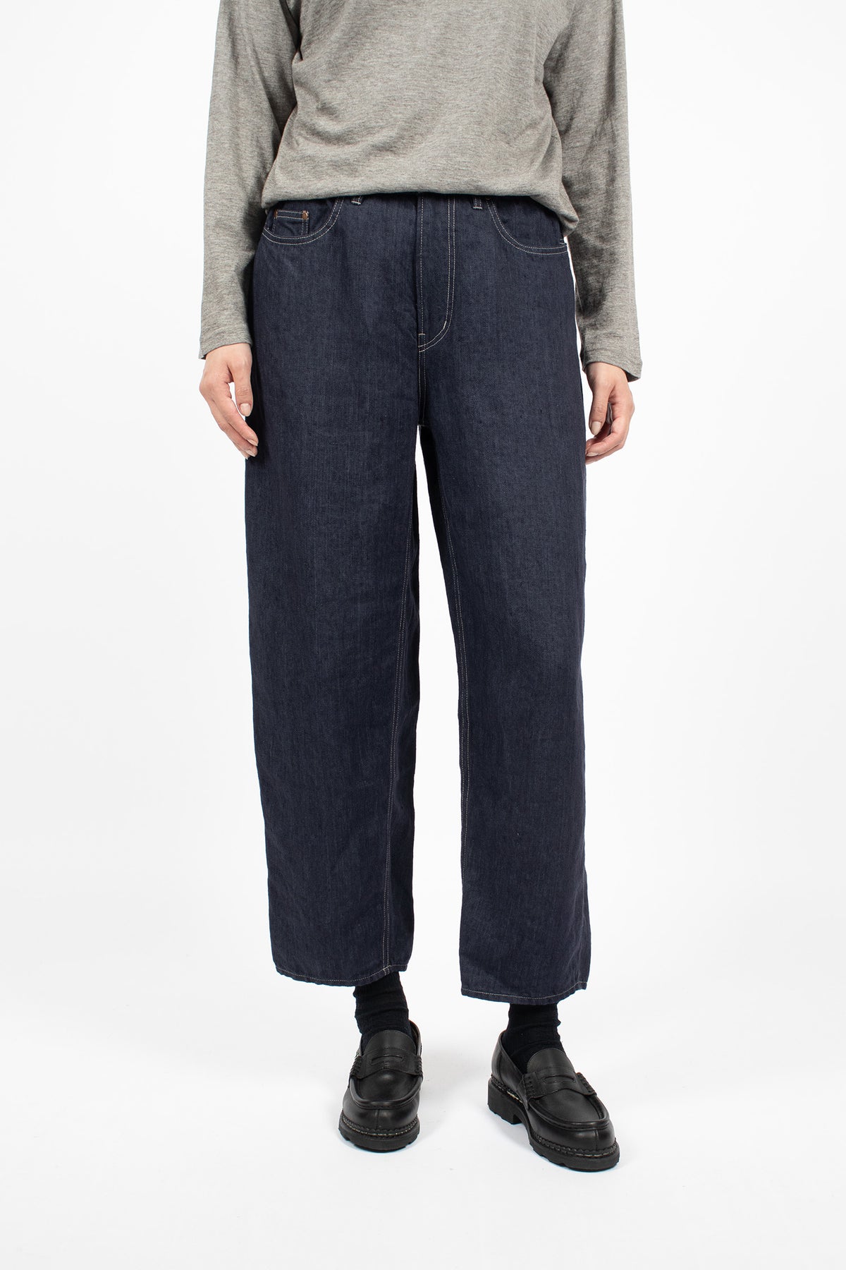 Linen Denim Tapered Pants Navy
