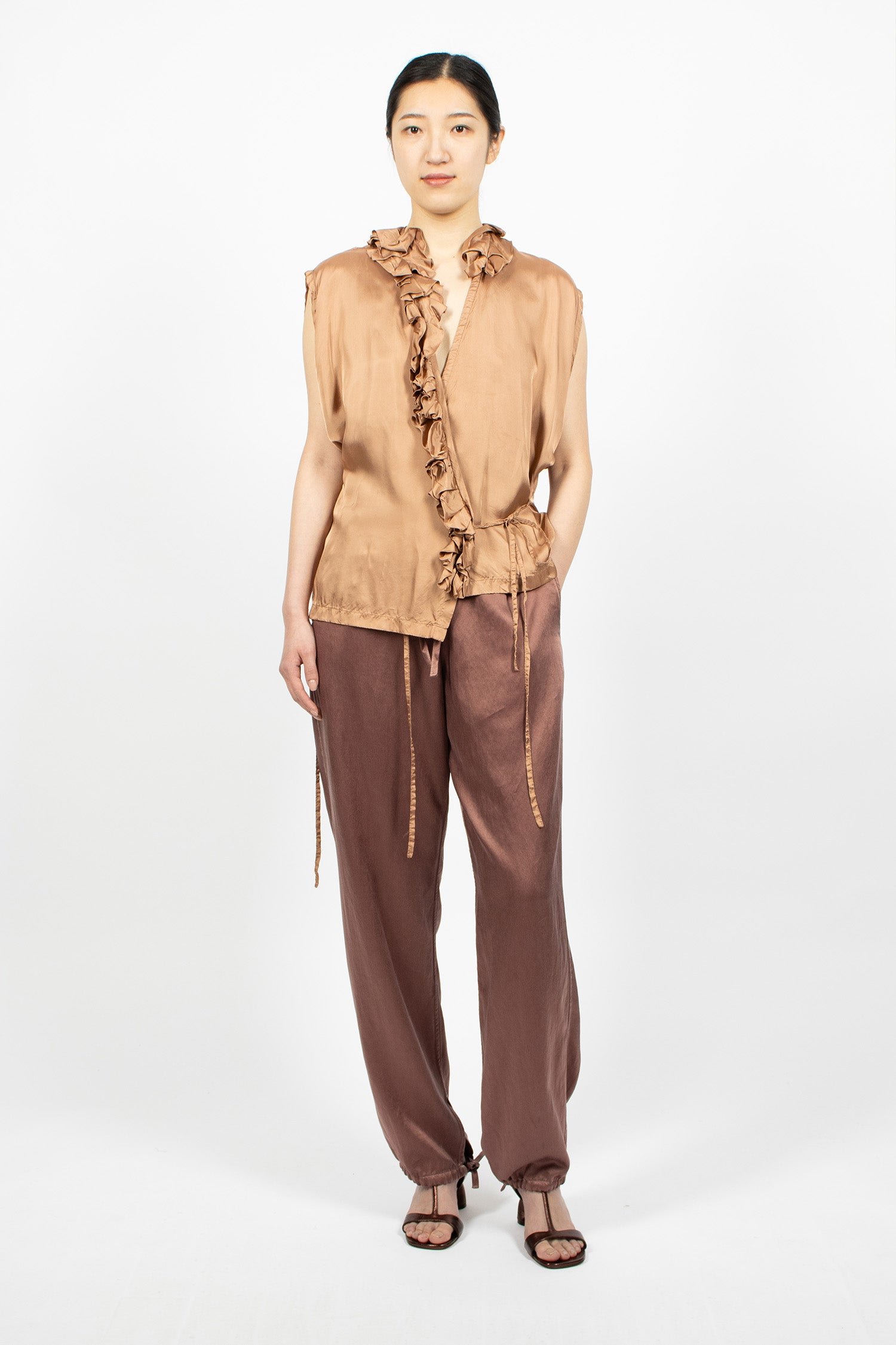Drawstring Twill Pants Taupe