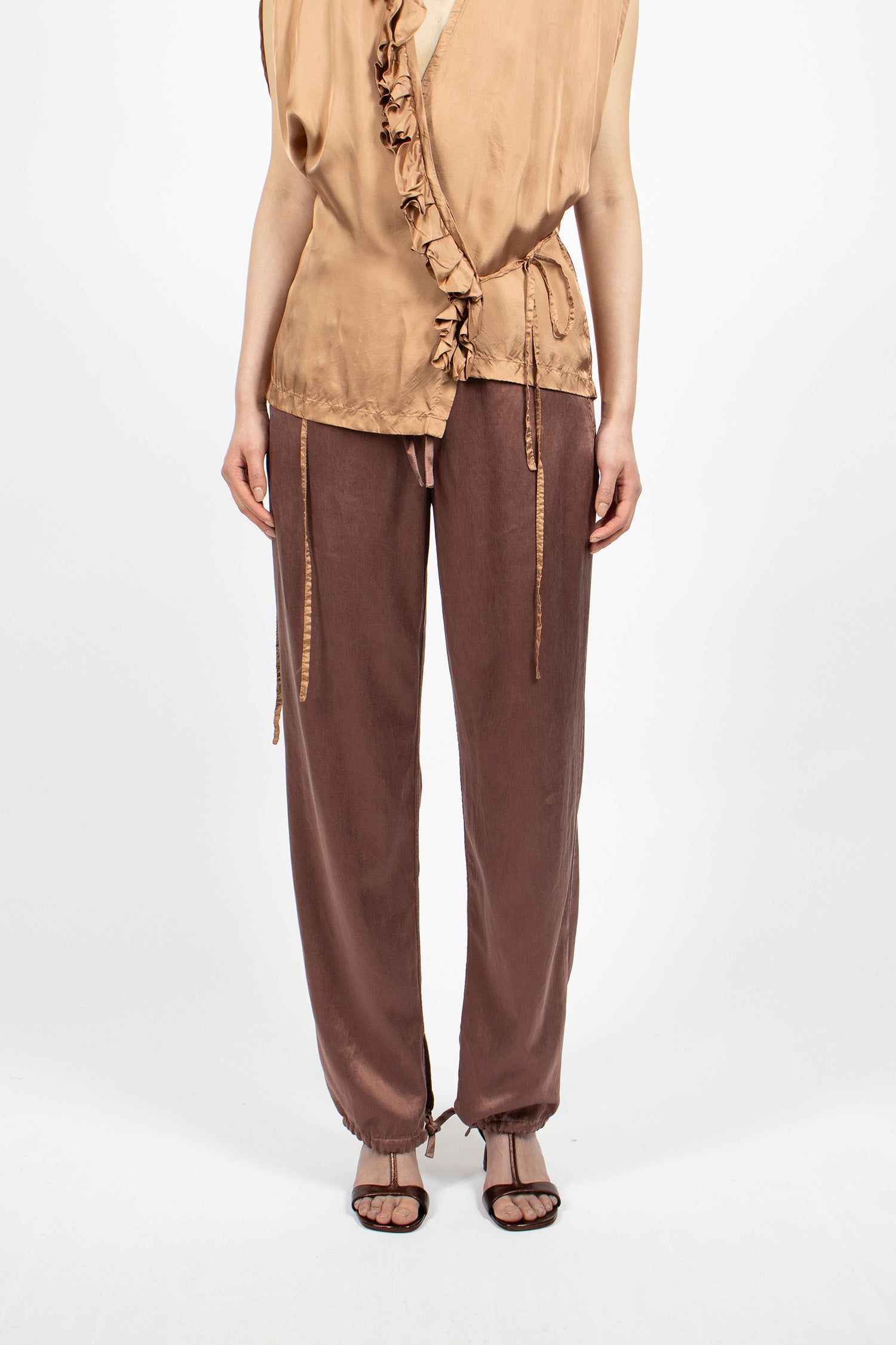 Drawstring Twill Pants Taupe