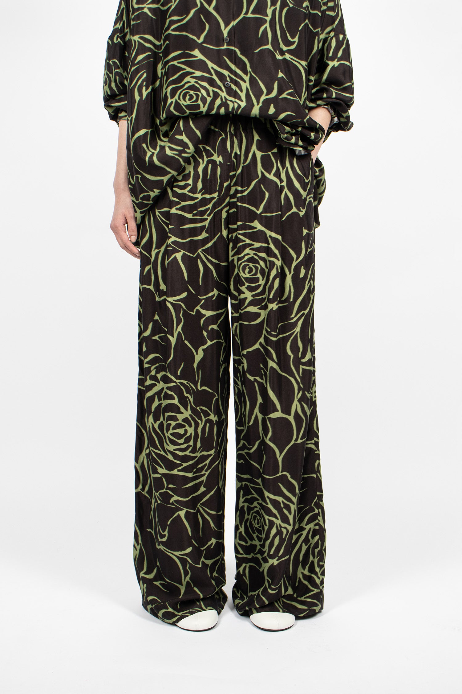 Wide Leg Elasticated Pants Black/Rose