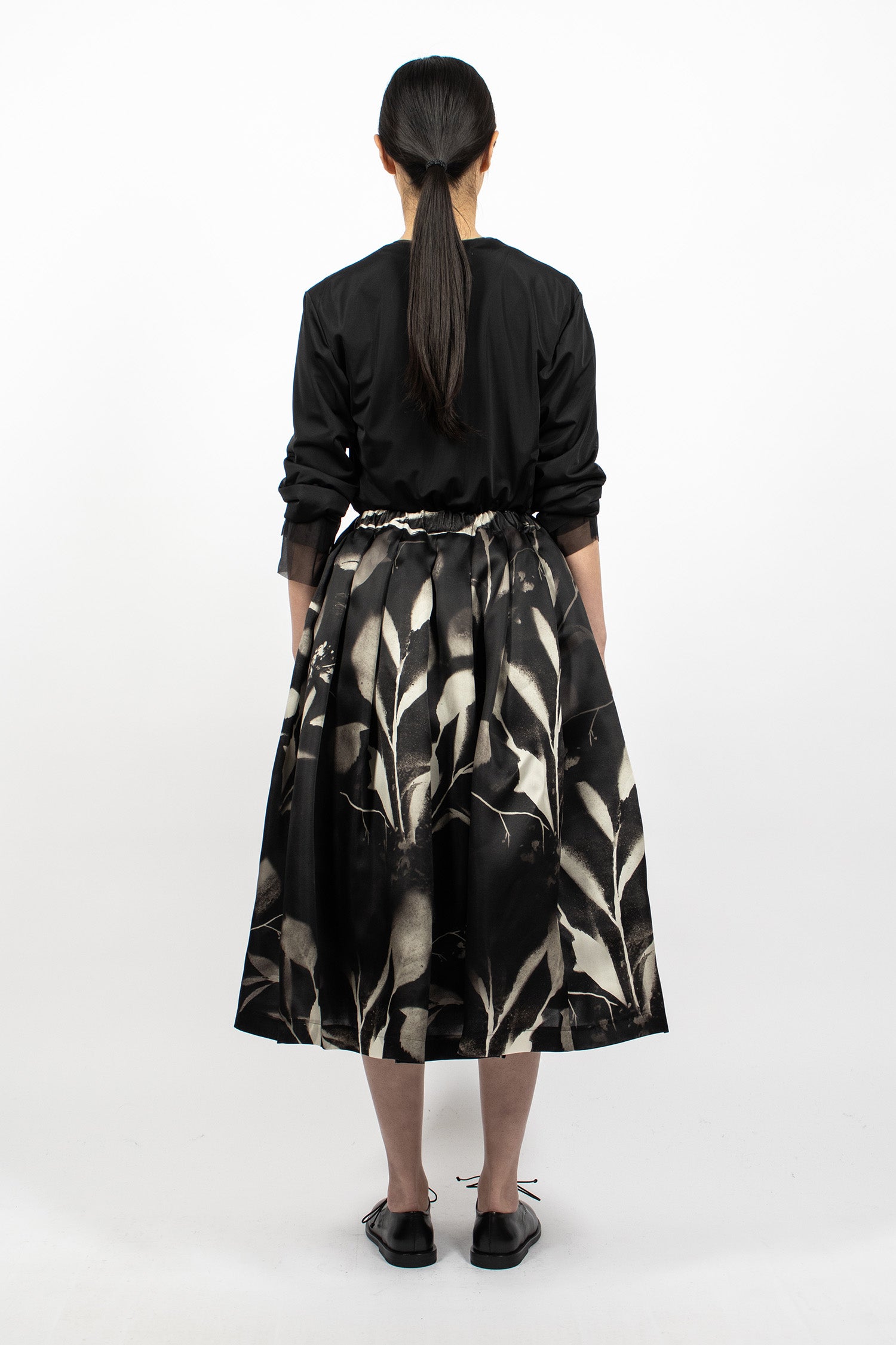 Layered Silk Twill Skirt Black/Off-White