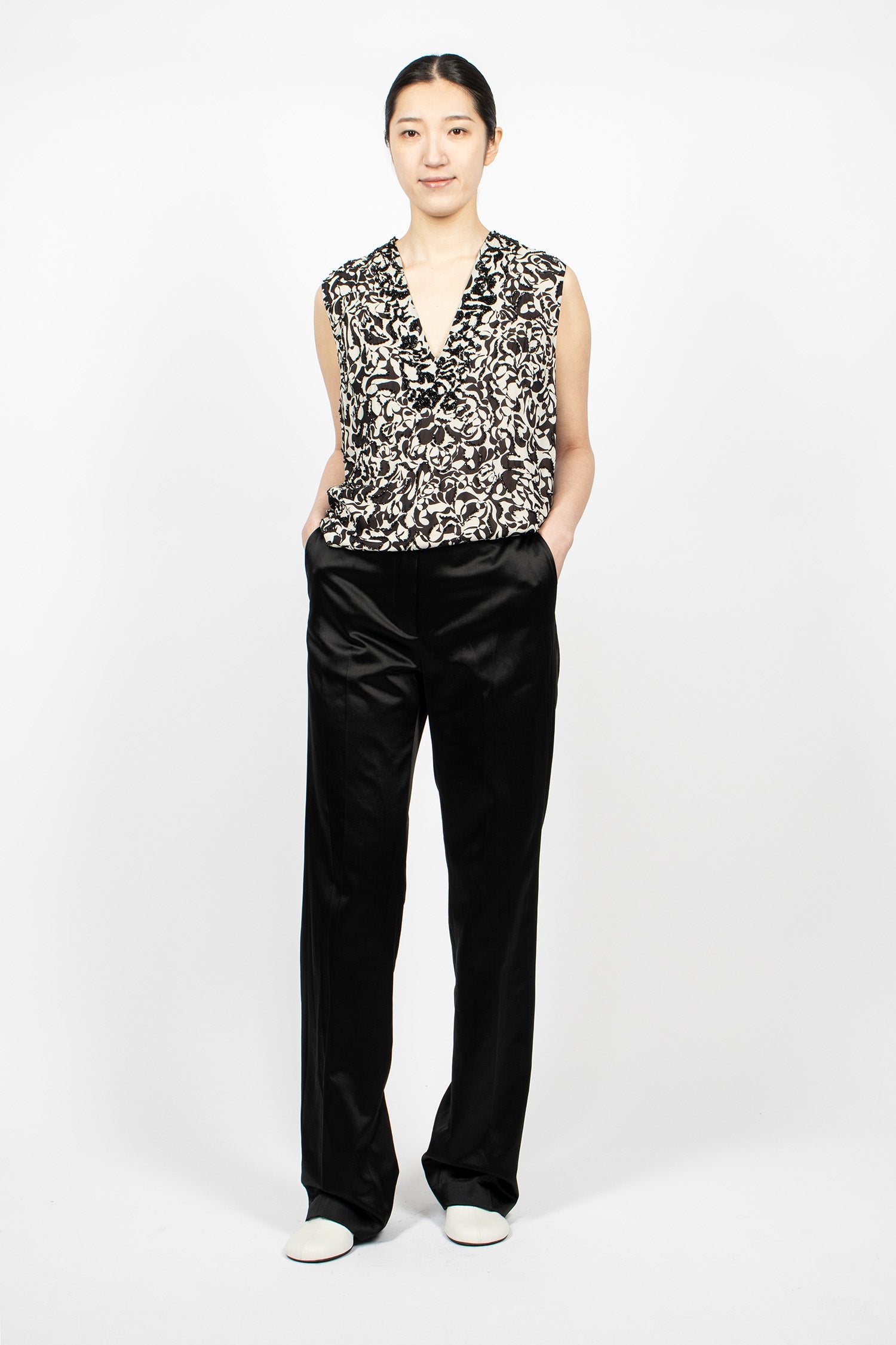 Straight Leg Satin Pants Black