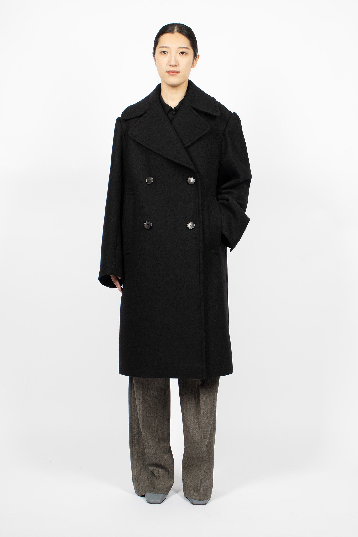 Double-Breasted Wool Coat Black