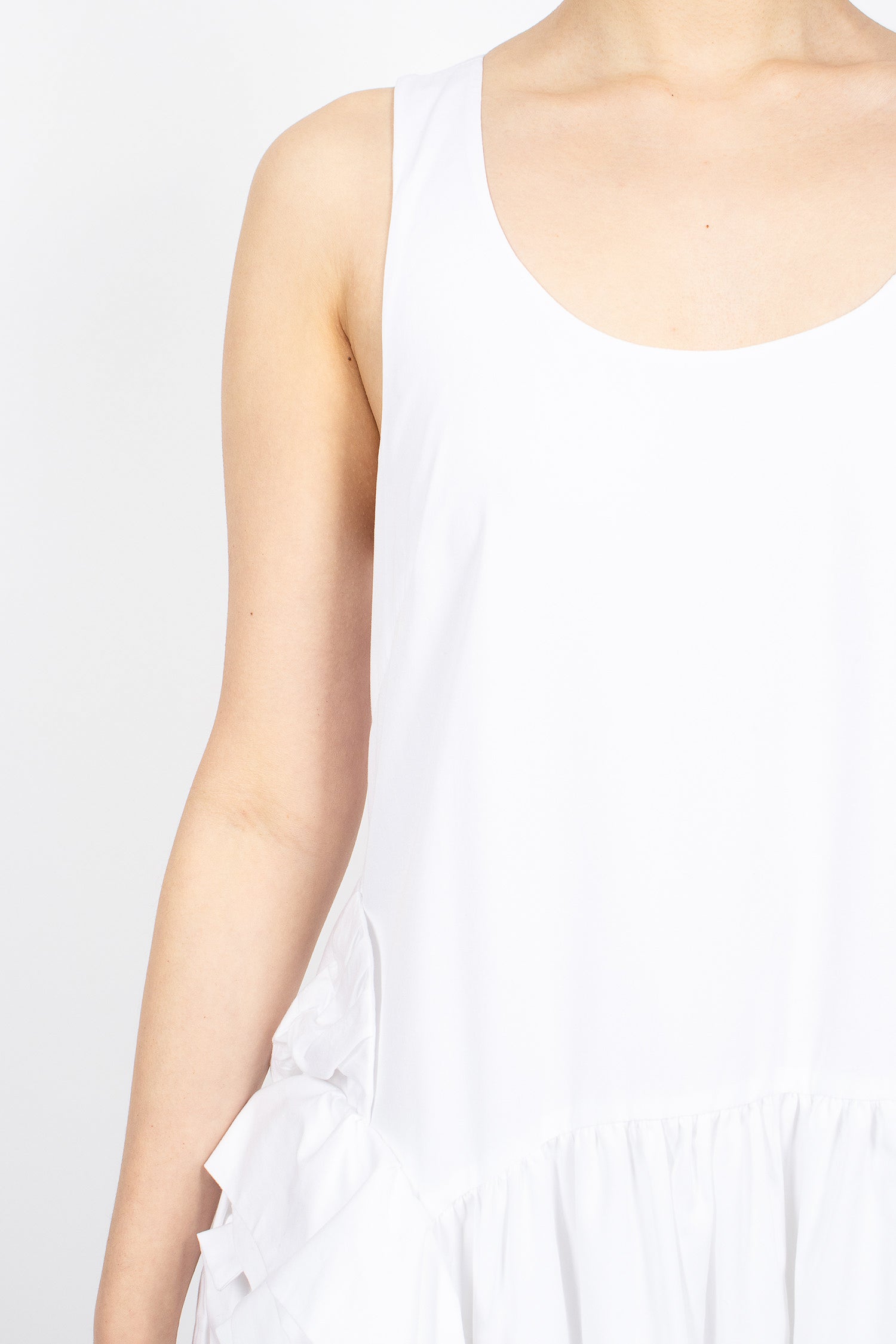 Pressed Rosette Tapered Back Flounce Dress White