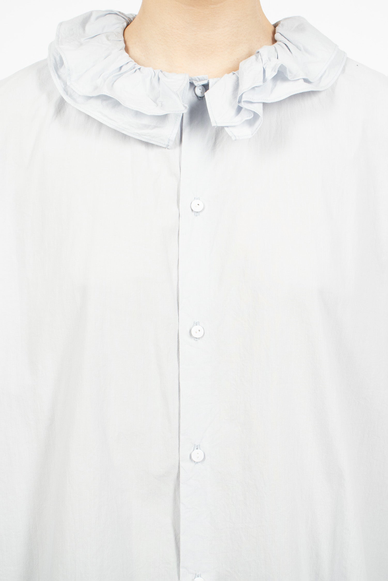 Ruffle Collar Sleeveless Shirt Smoke Sax Blue