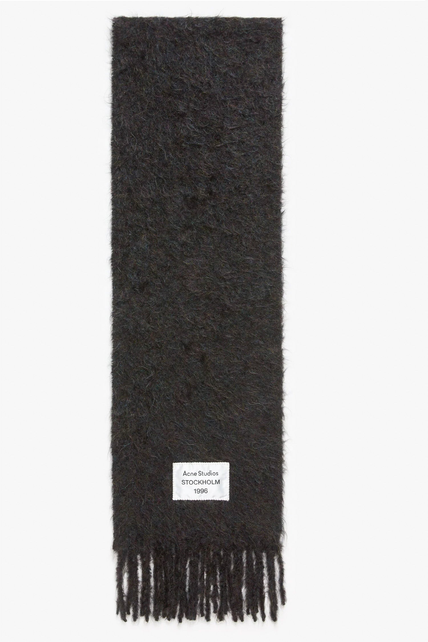 Mohair Fringed Logo Label Scarf Black Melange