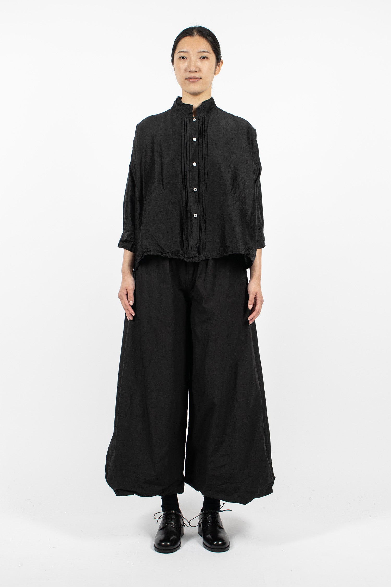 Long Square Silk Shirt Black
