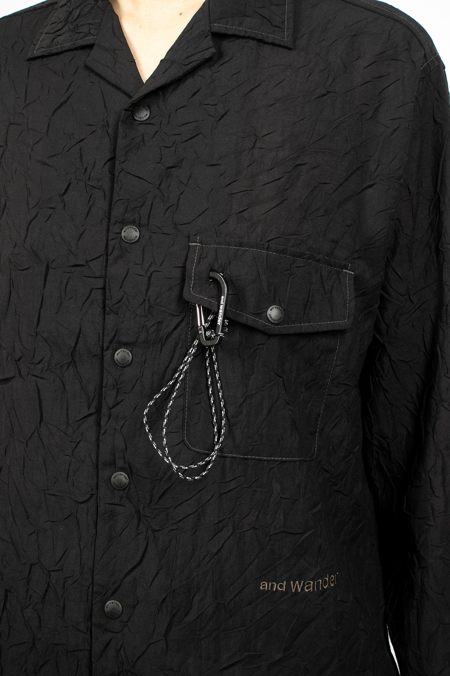 Washer Pleated Open LS Shirt Black