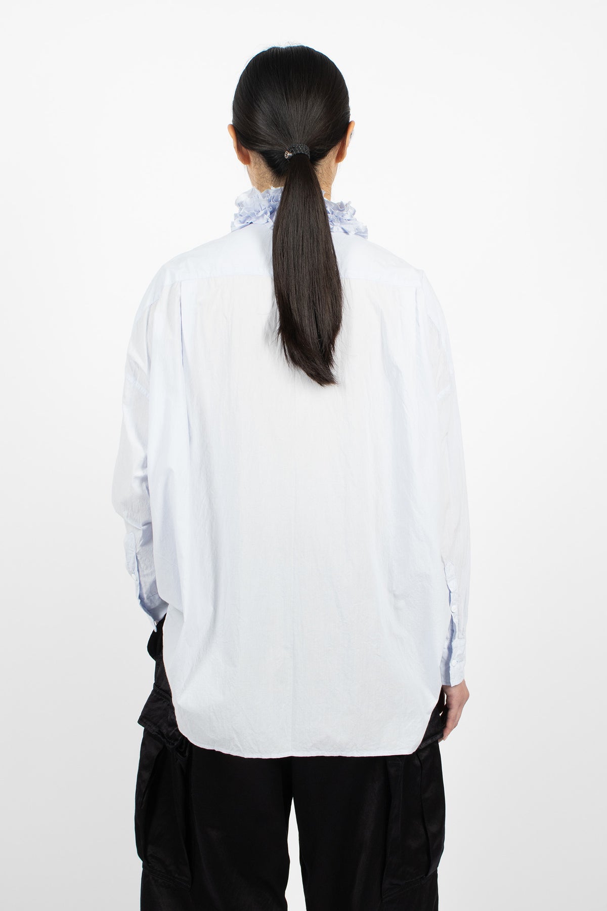 Neck Ruffle Shirt Sax Blue