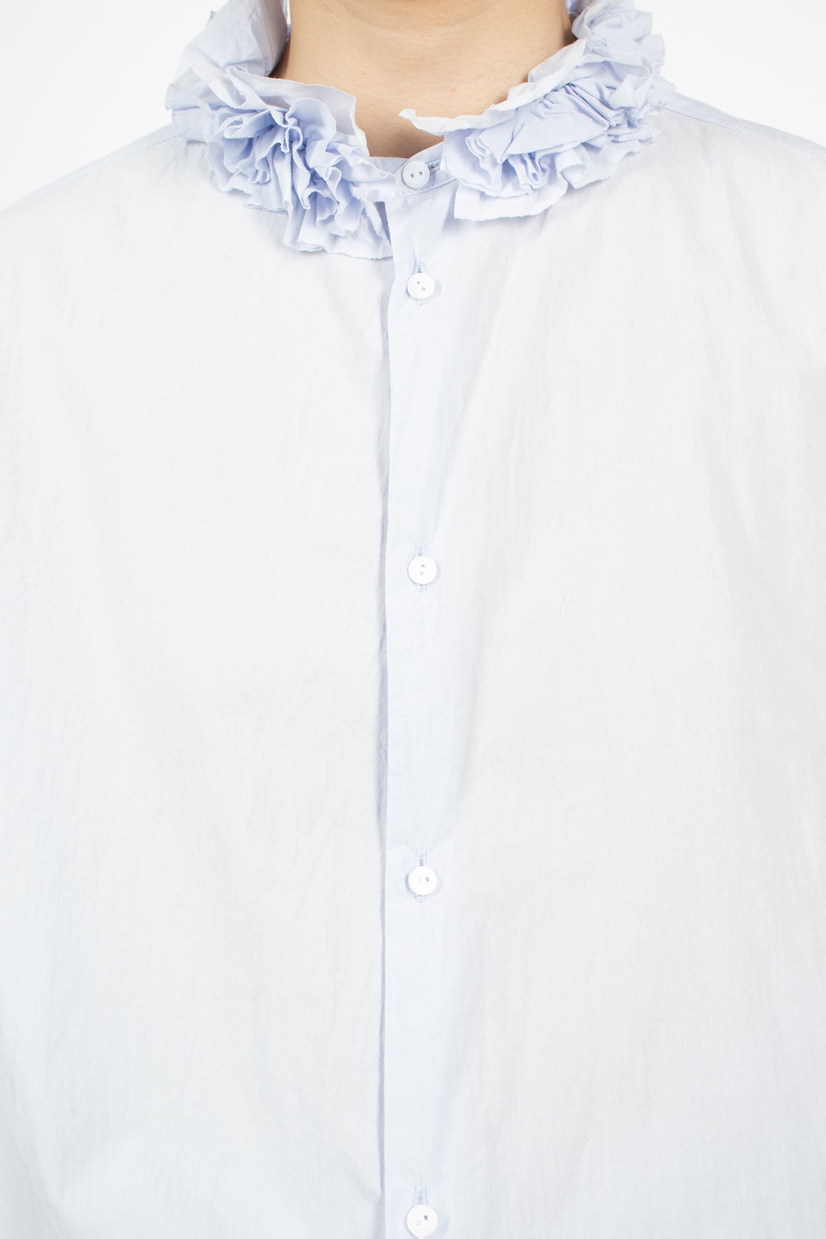 Neck Ruffle Shirt Sax Blue