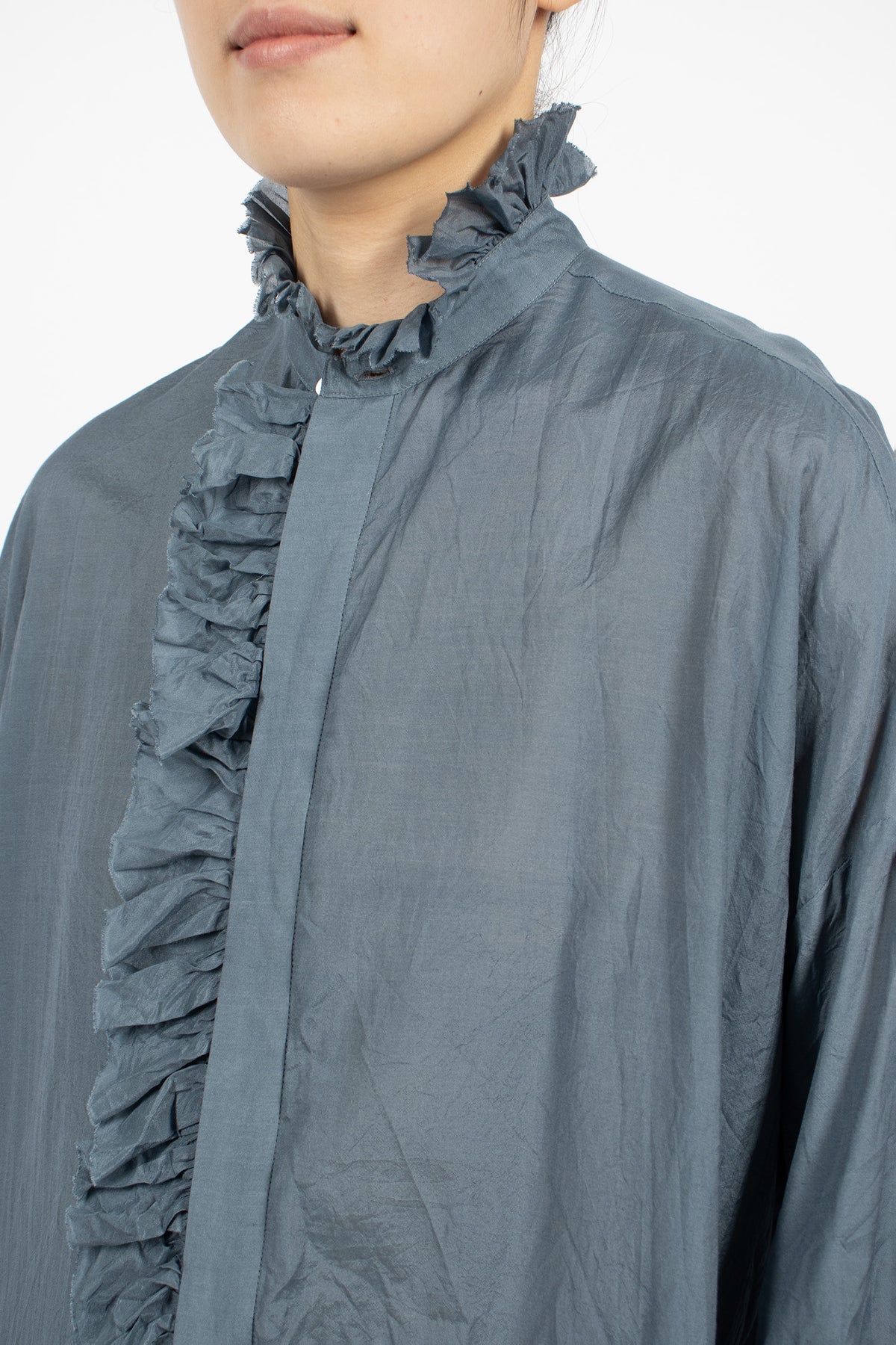 Bishop Sleeve Shirt Greyish Indigo Blue