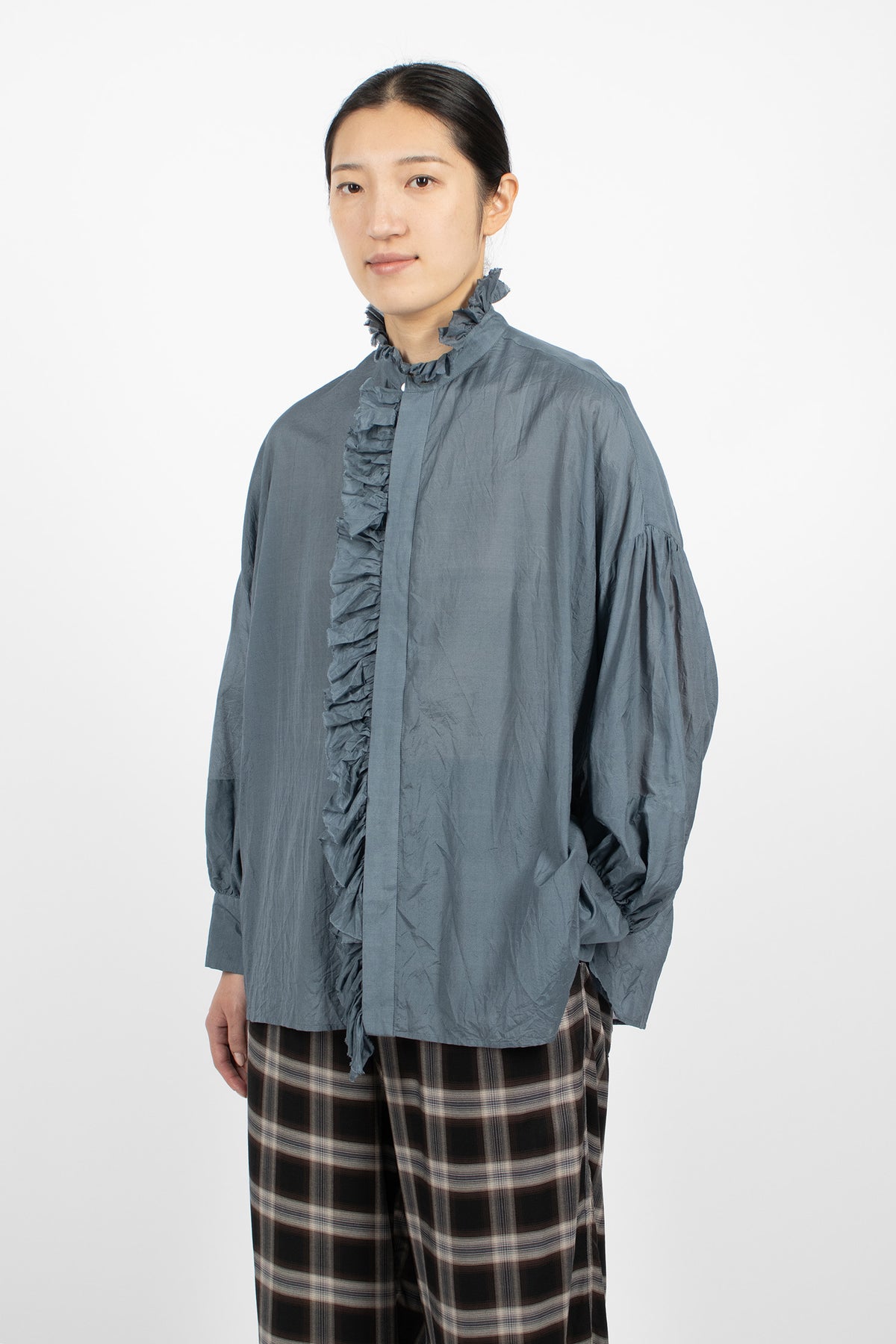 Bishop Sleeve Shirt Greyish Indigo Blue