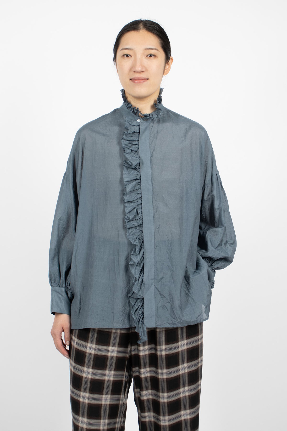 Bishop Sleeve Shirt Greyish Indigo Blue