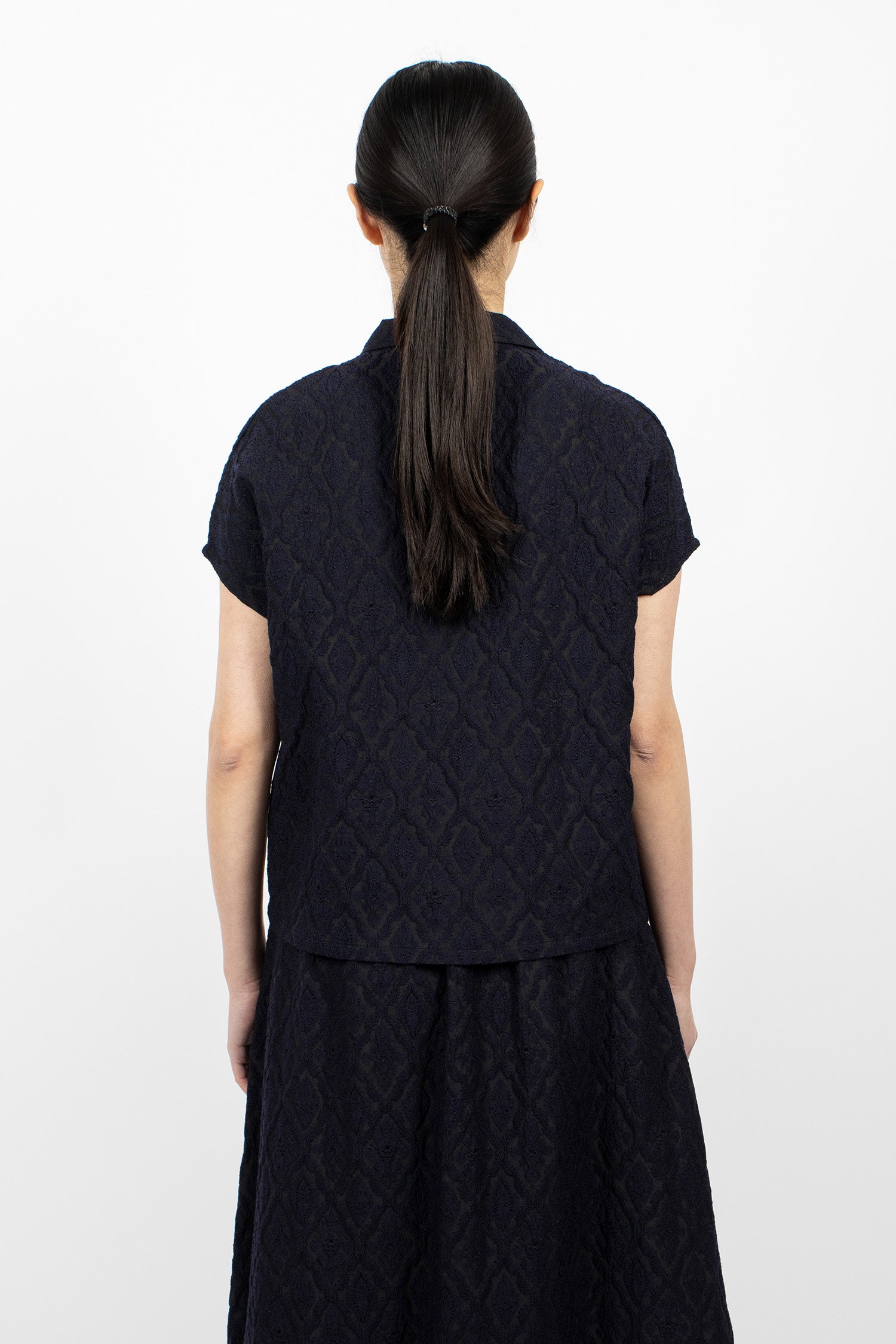 French Sleeve Blouse Dark Navy/Victorian Jacquard