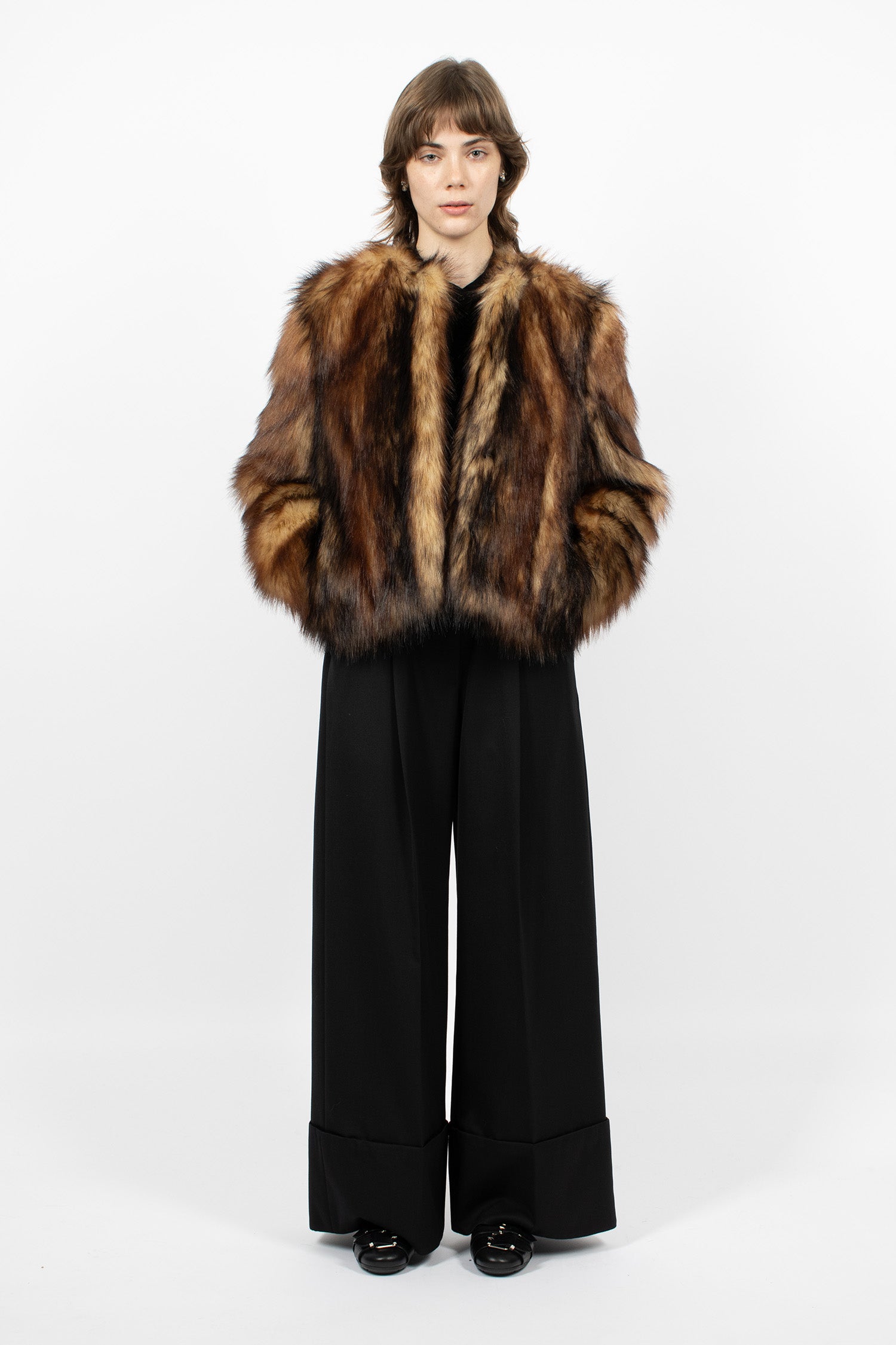 Sculpted Faux Fur Fray Jacket Natural