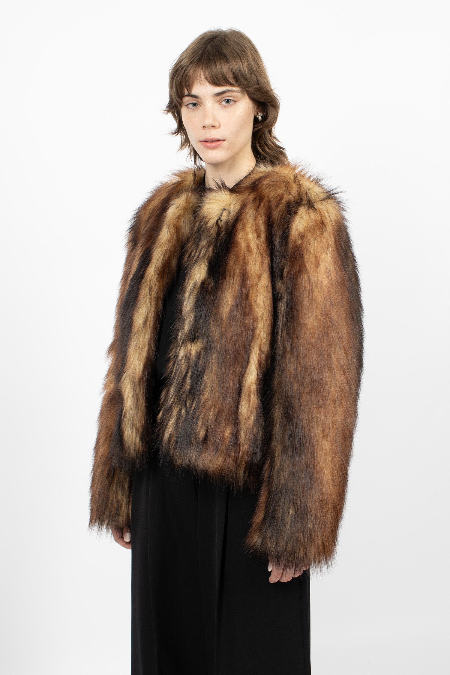 Sculpted Faux Fur Fray Jacket Natural