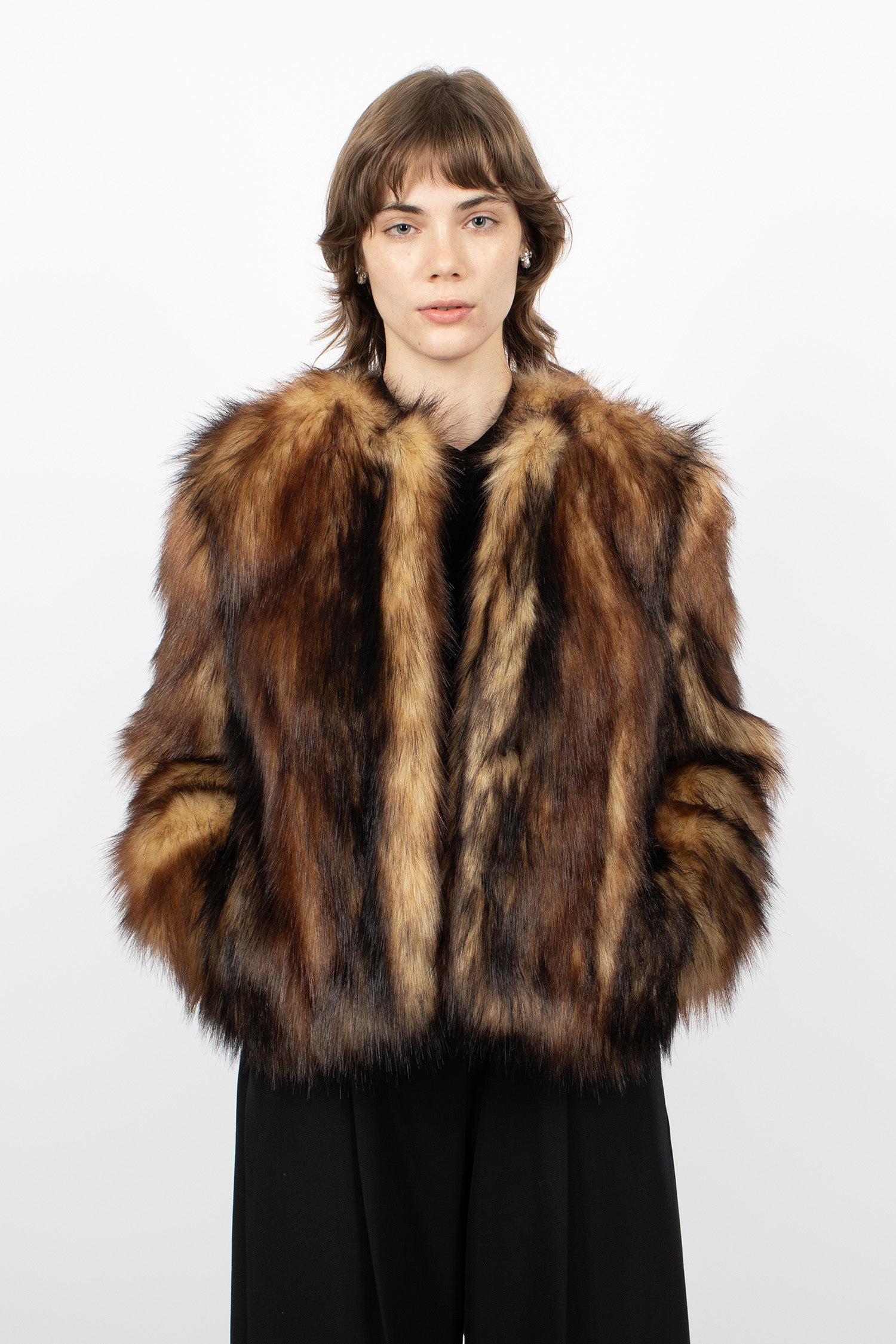 Sculpted Faux Fur Fray Jacket Natural