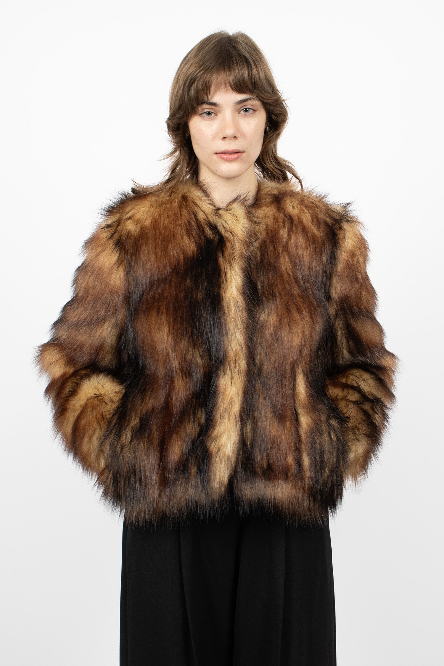 Sculpted Faux Fur Fray Jacket Natural