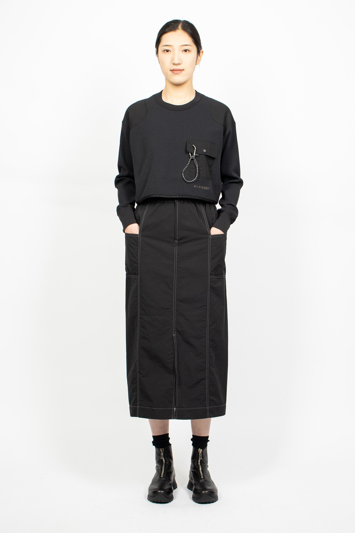 Crinkled Nylon Skirt Black