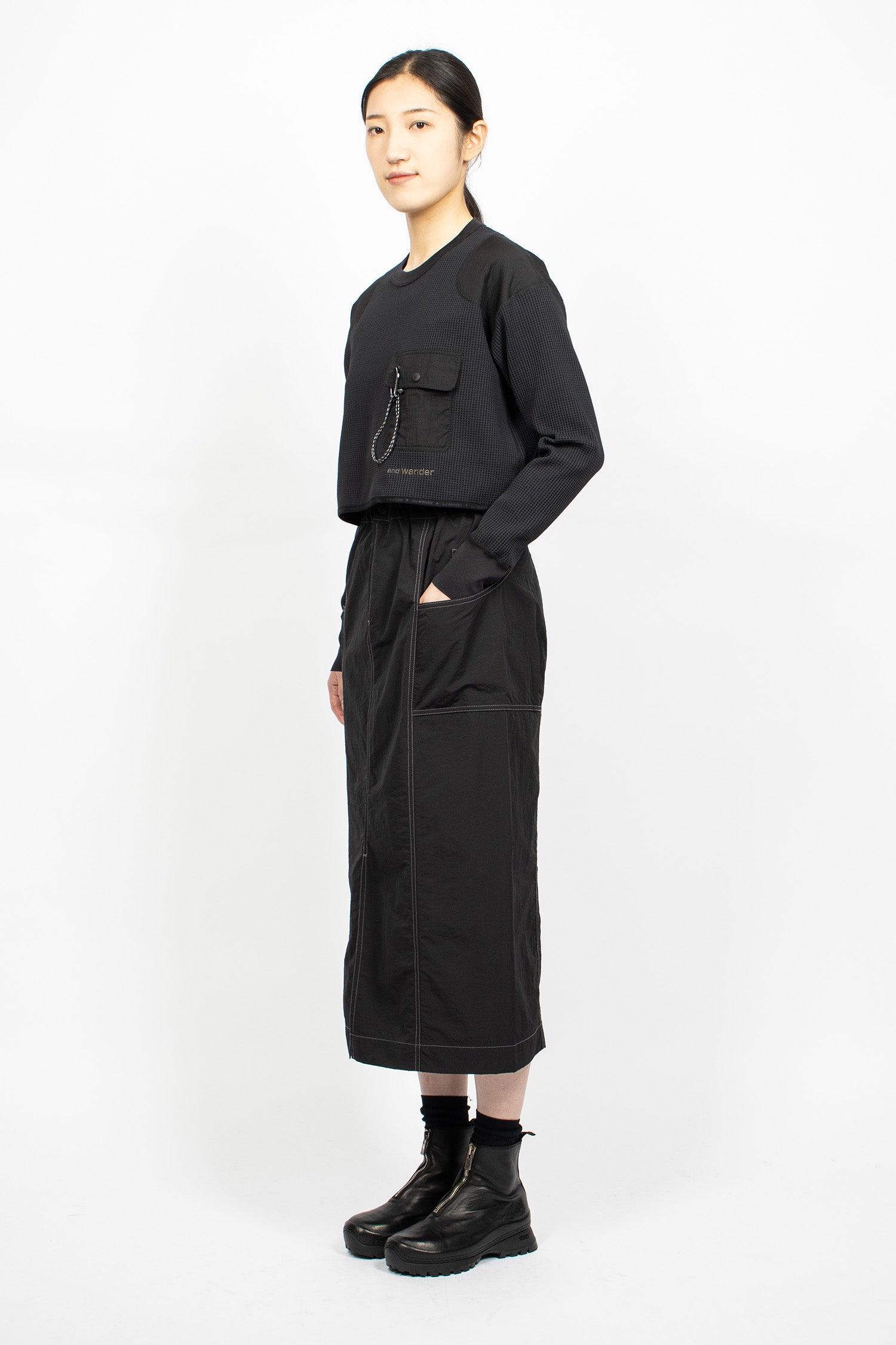 Crinkled Nylon Skirt Black