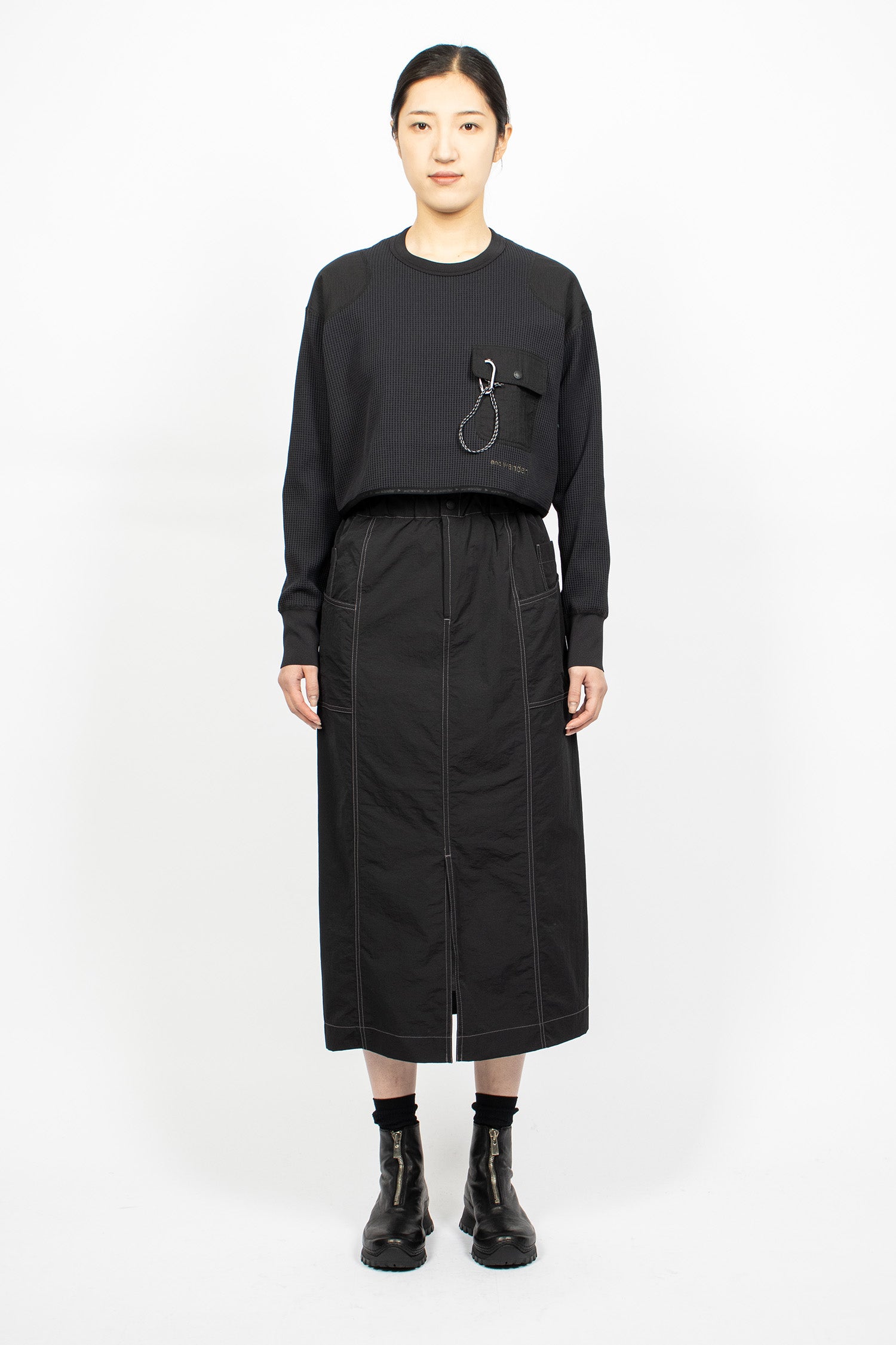 Crinkled Nylon Skirt Black