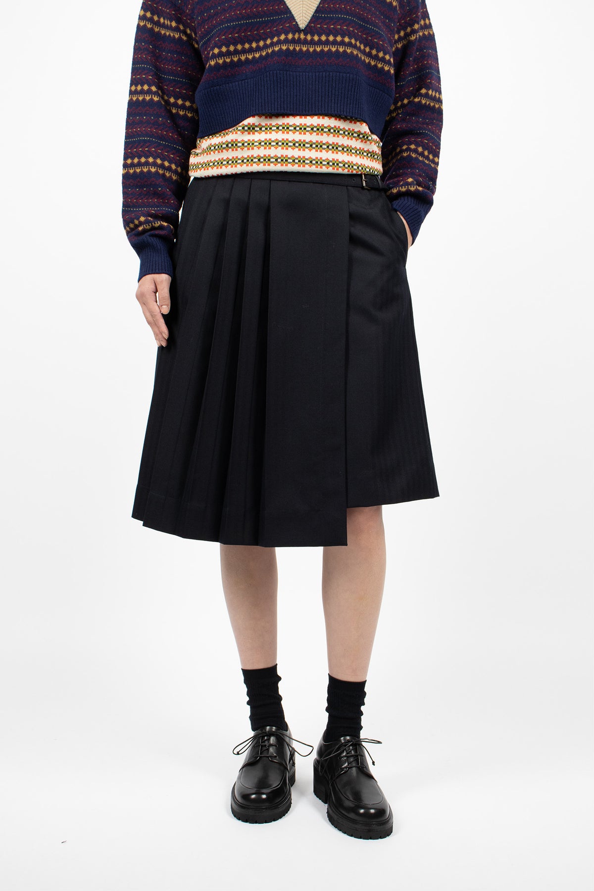 Pleated Wool Kilt Navy