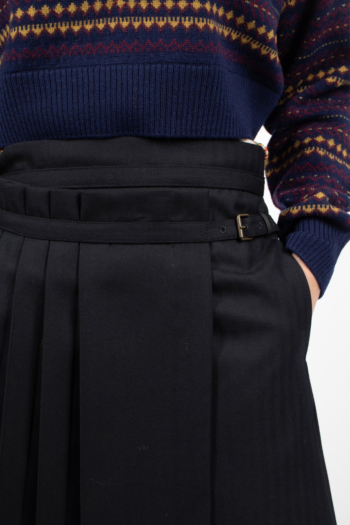 Pleated Wool Kilt Navy