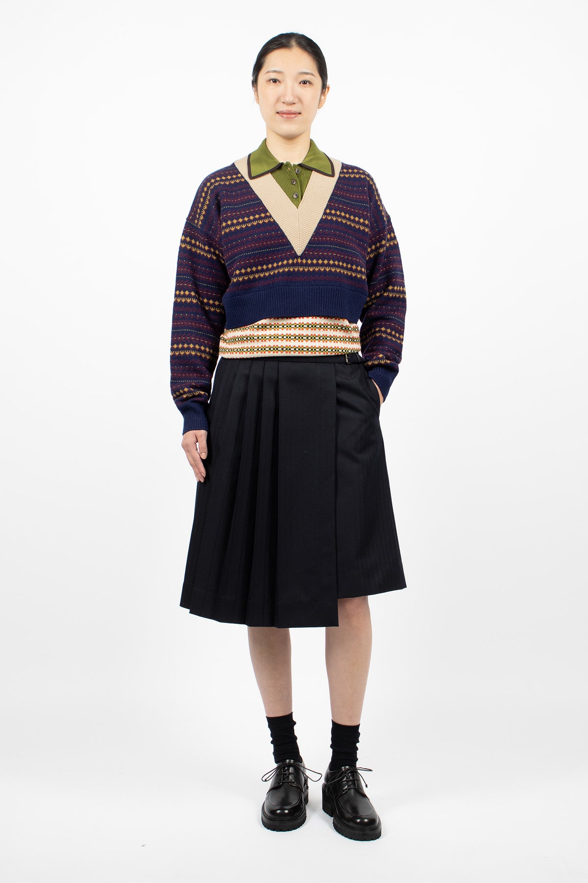 Pleated Wool Kilt Navy