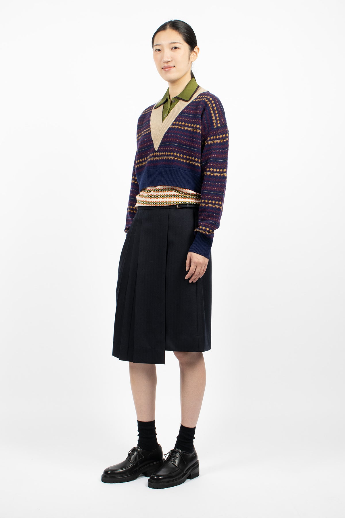 Pleated Wool Kilt Navy