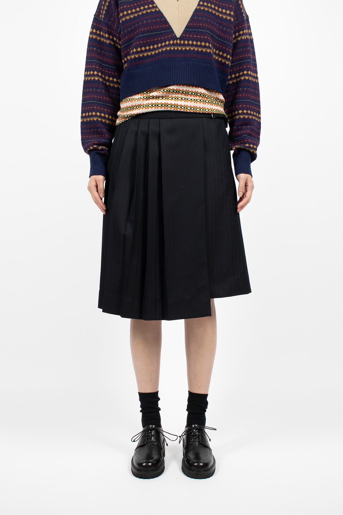 Pleated Wool Kilt Navy