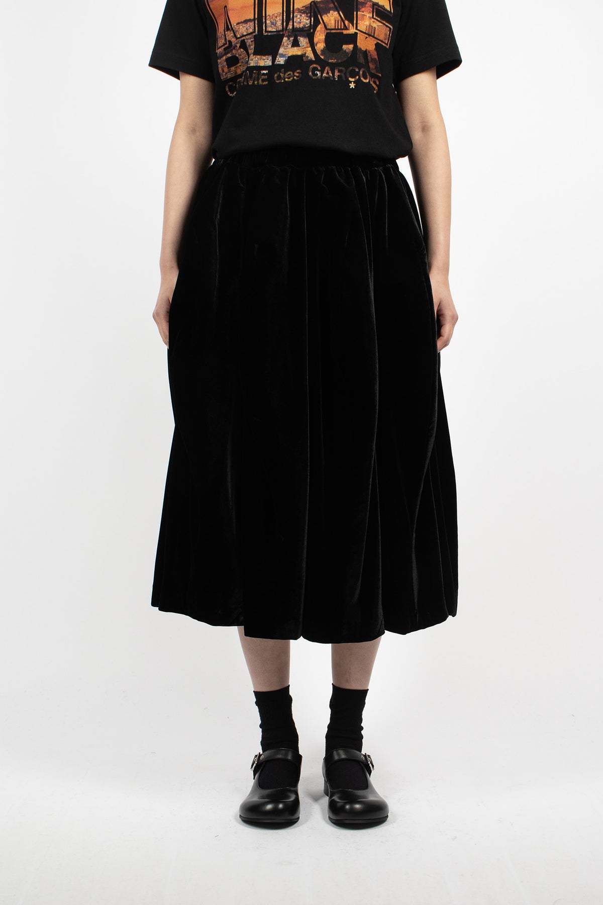Curved Panel Velour Skirt Black