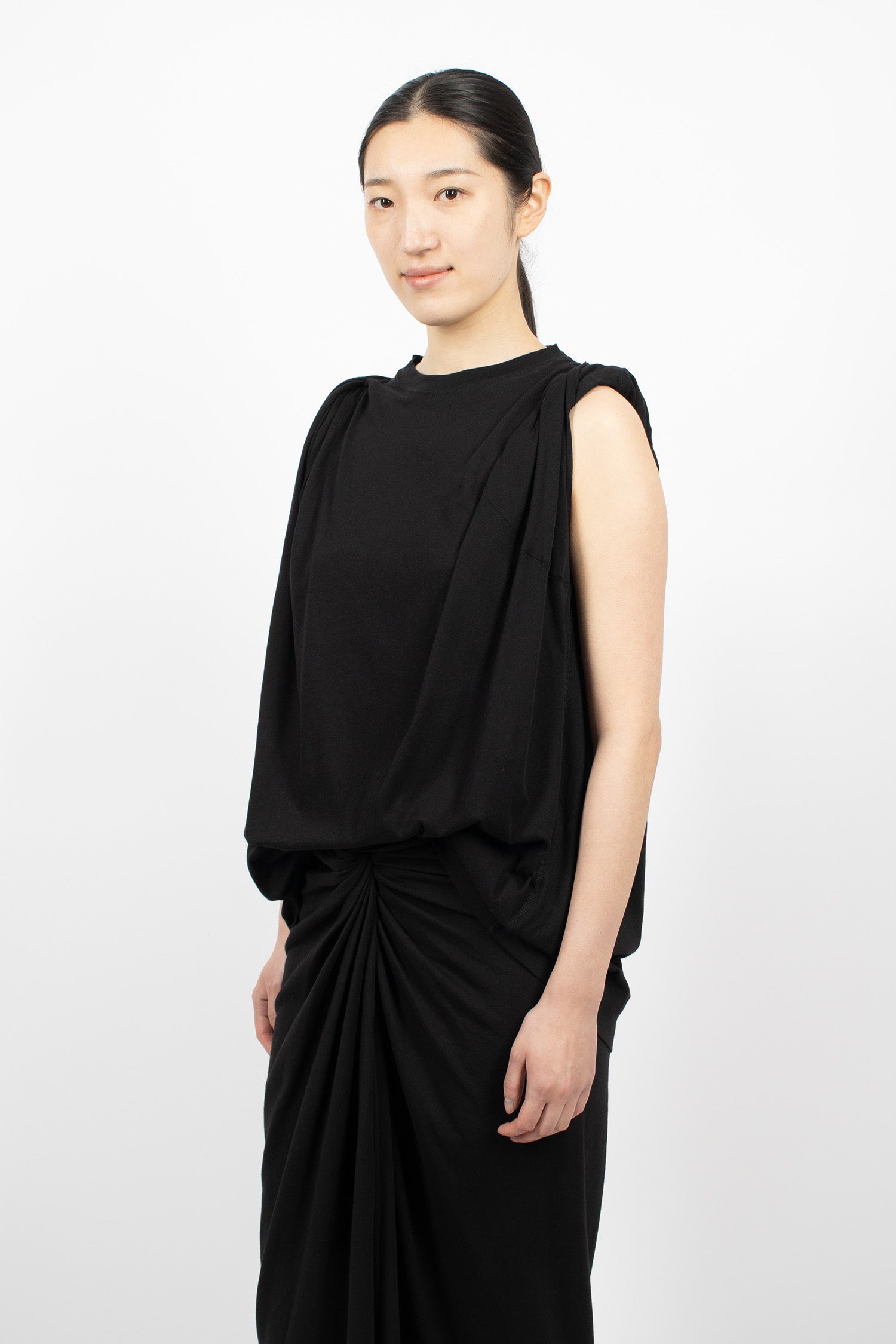 Sleeveless Twisted Jersey T-Shirt Black