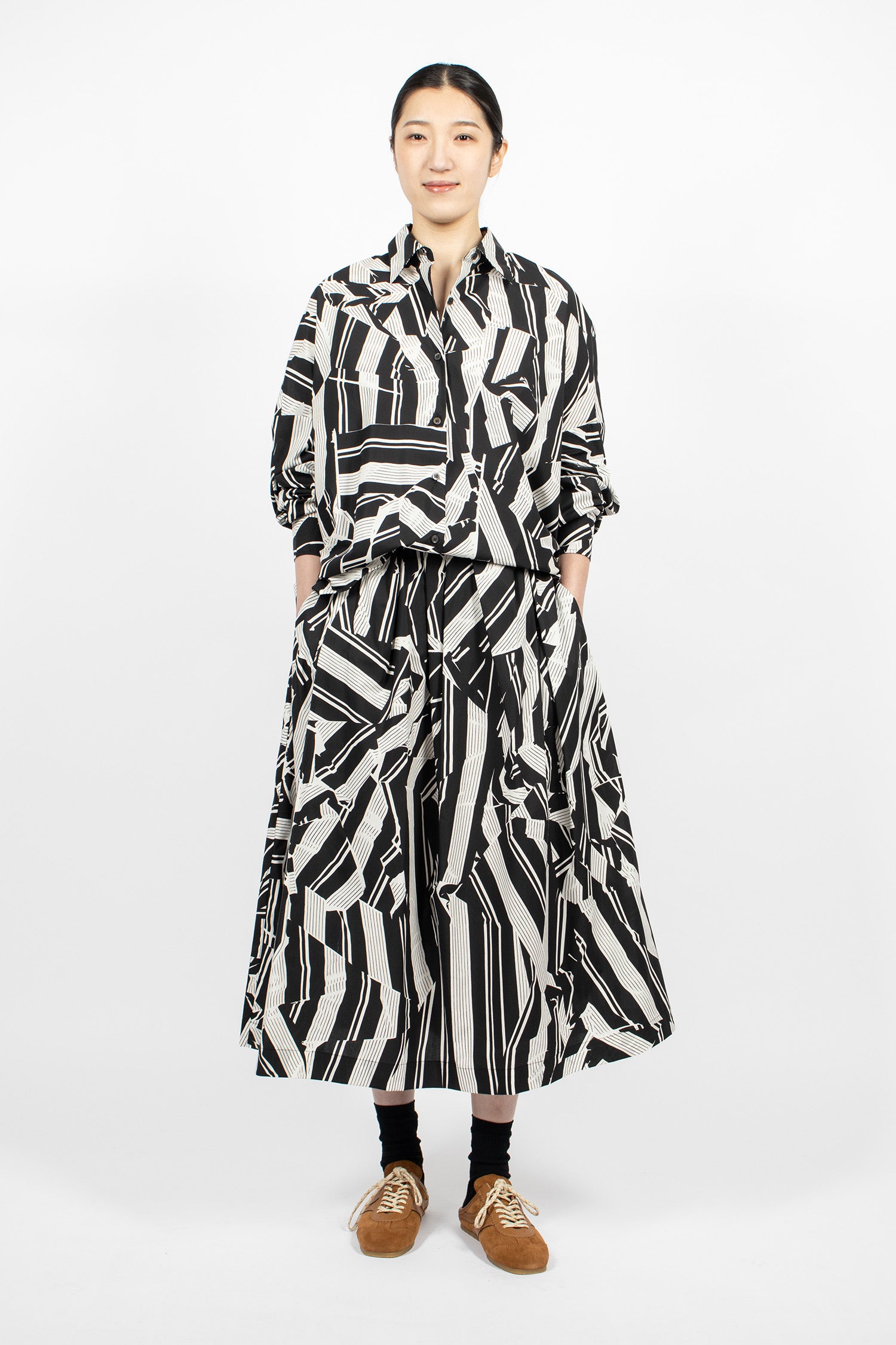 Printed A-Line Skirt Black/White Stripe