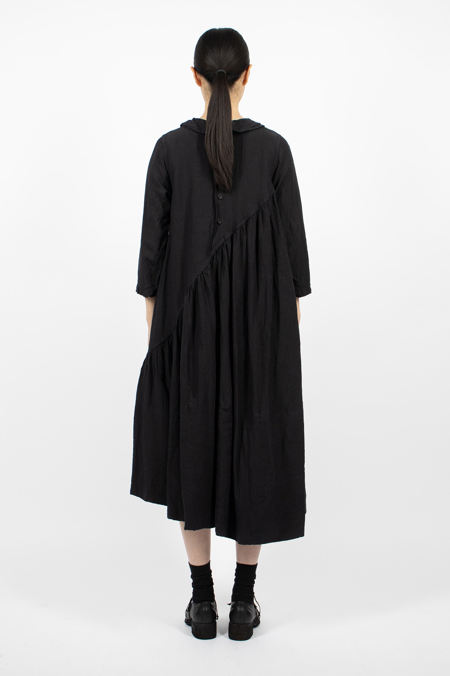 Spiral Linen Dress Navy