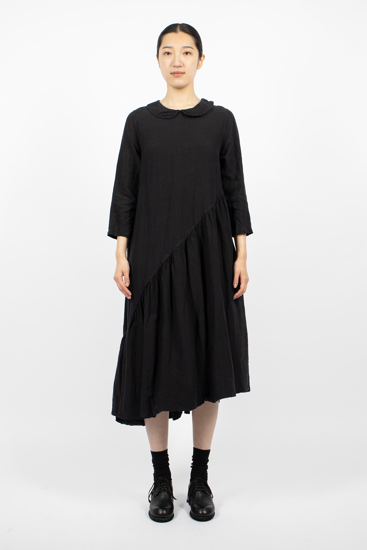 Spiral Linen Dress Navy