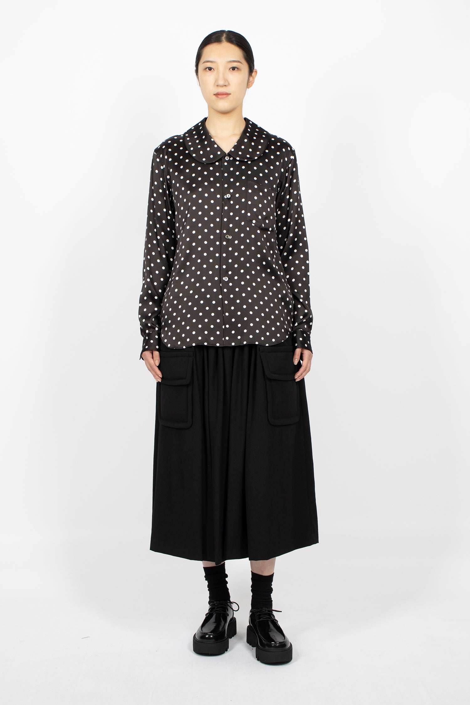 Polka Dot Satin Shirt Black
