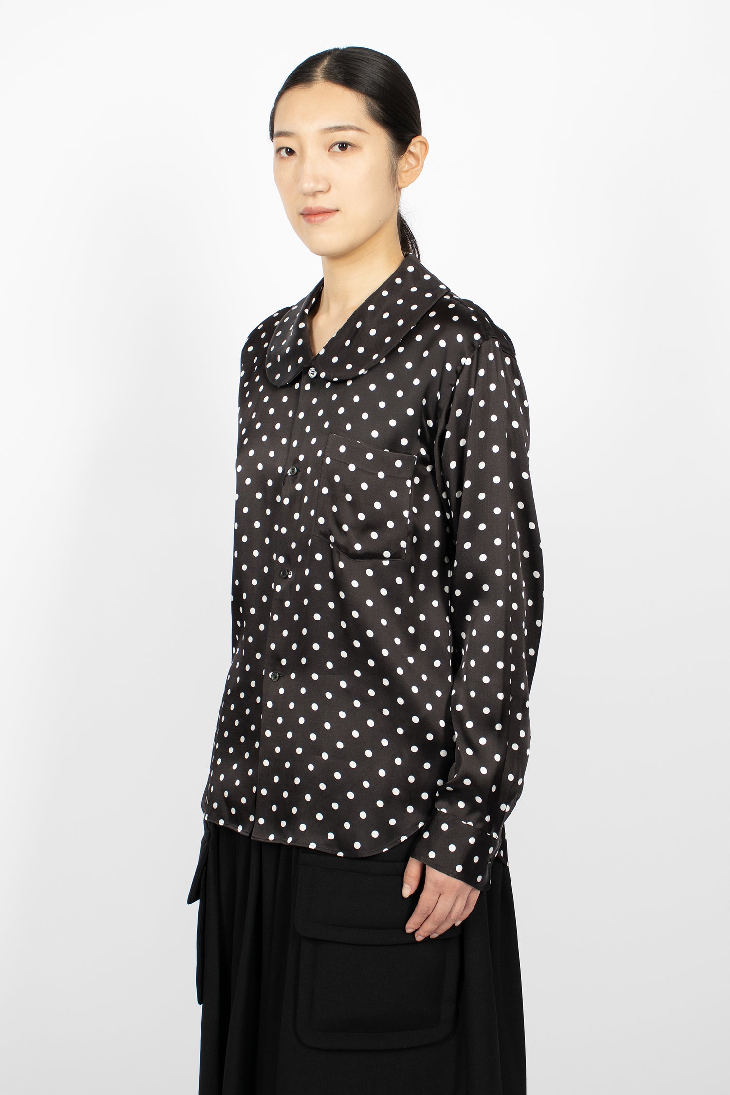 Polka Dot Satin Shirt Black