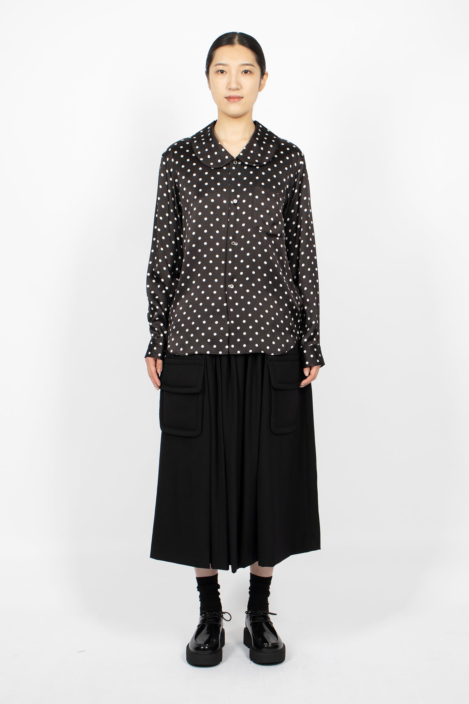Polka Dot Satin Shirt Black