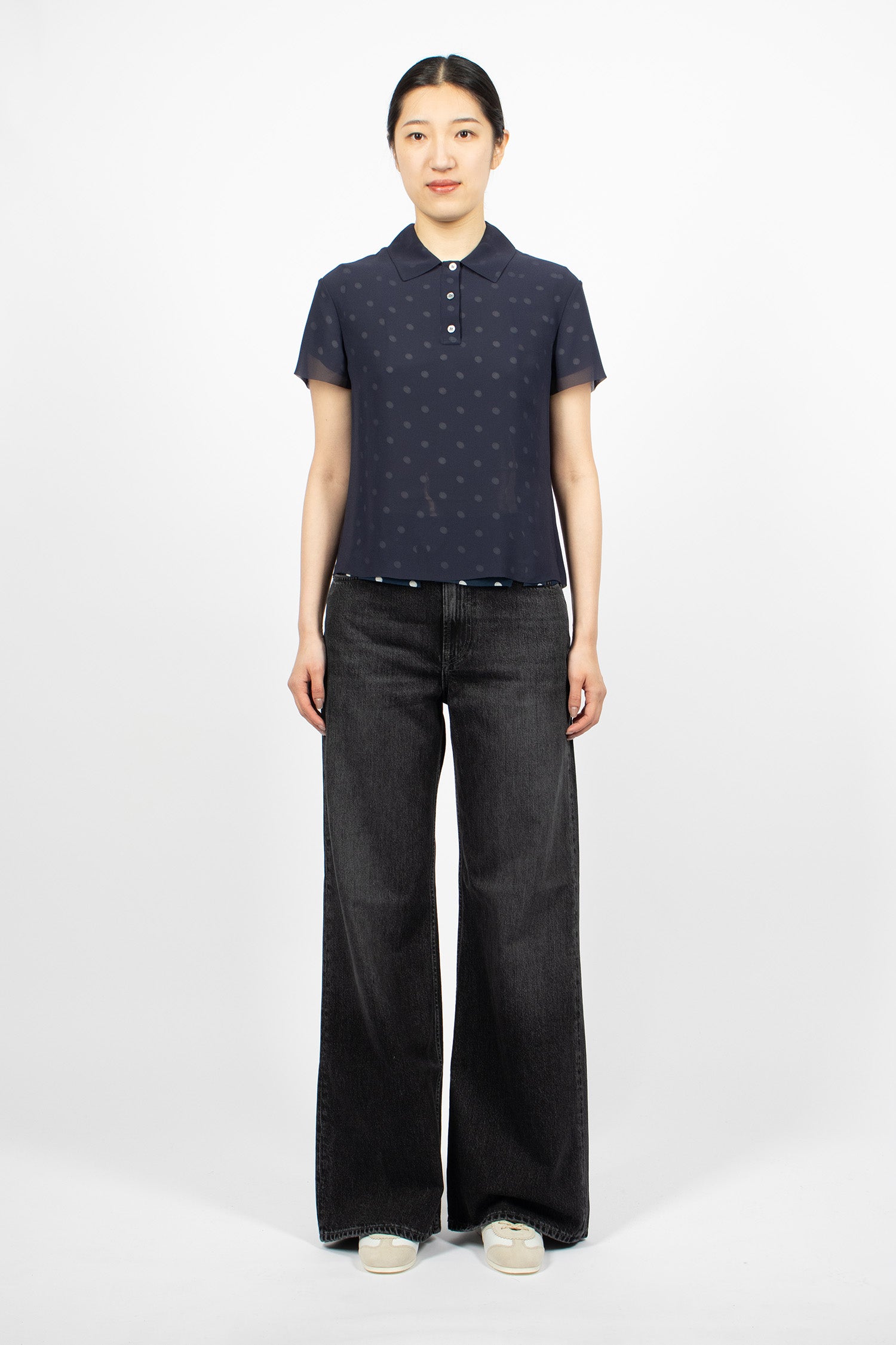 Layered T-Shirt Blouse Navy/White